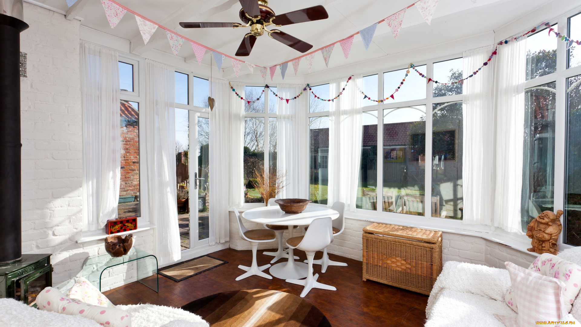 интерьер, веранды, террасы, балконы, столик, окна