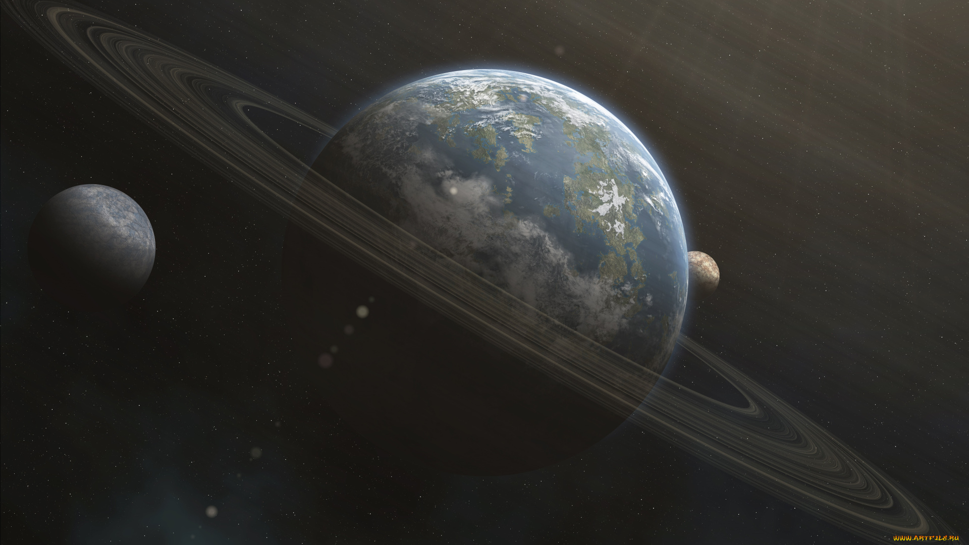 космос, арт, кольца, планеты