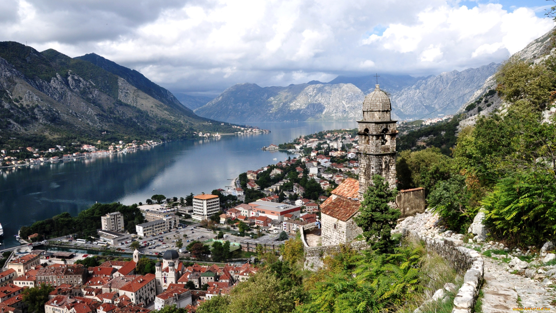 котор, Черногория, города, панорамы, горы, крыши