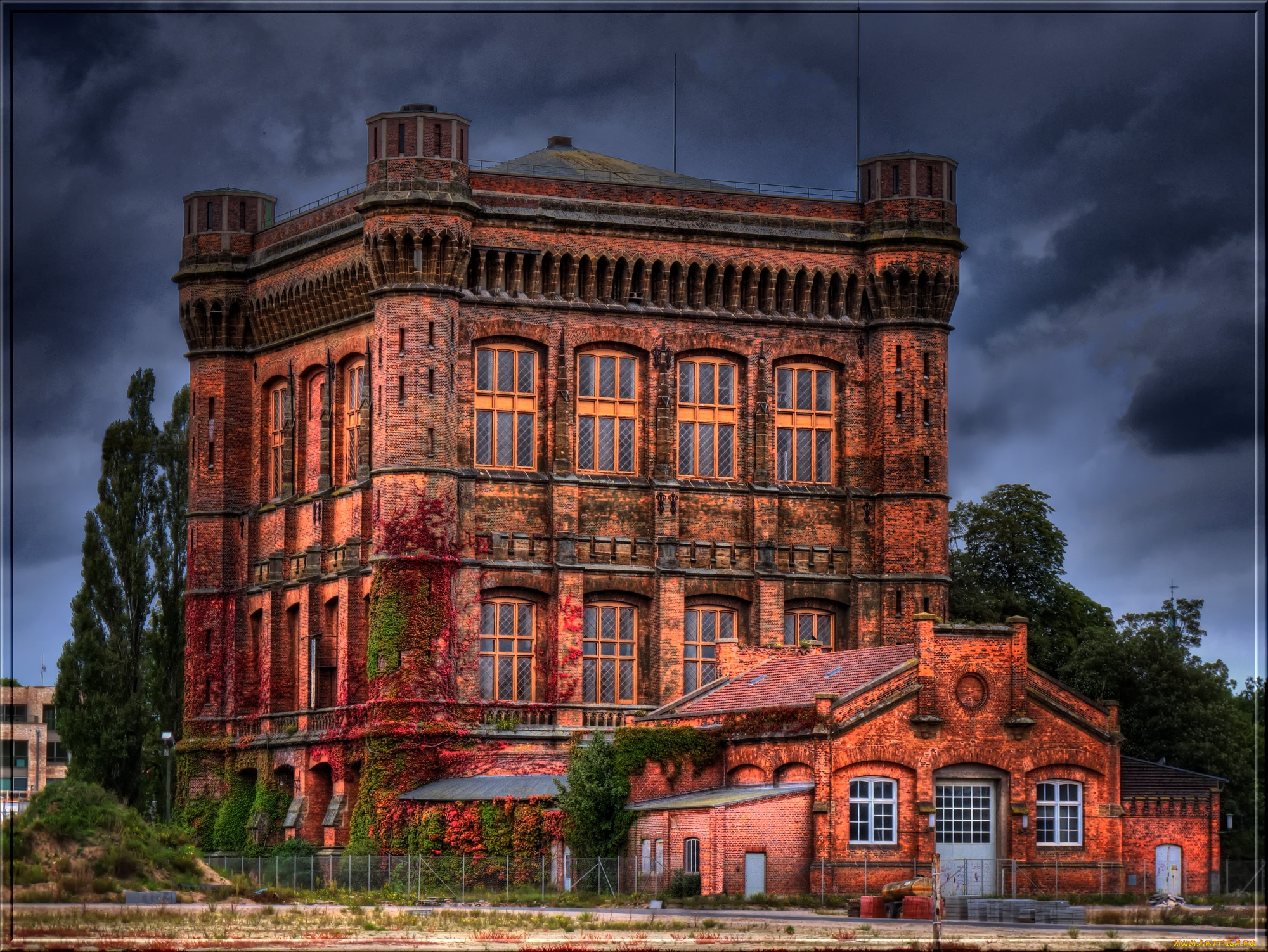 umgedrehte, kommode, wasserturm, bremen, города, здания, дома, здание, кирпичное