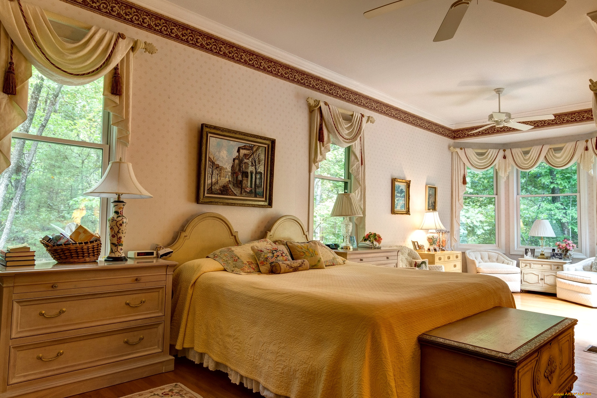 интерьер, спальня, кровать, картина