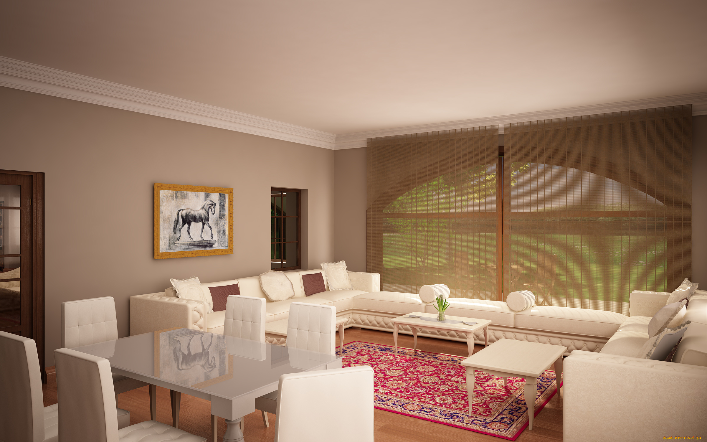 3д, графика, realism, реализм, диваны, подушки, картина, стол, стулья