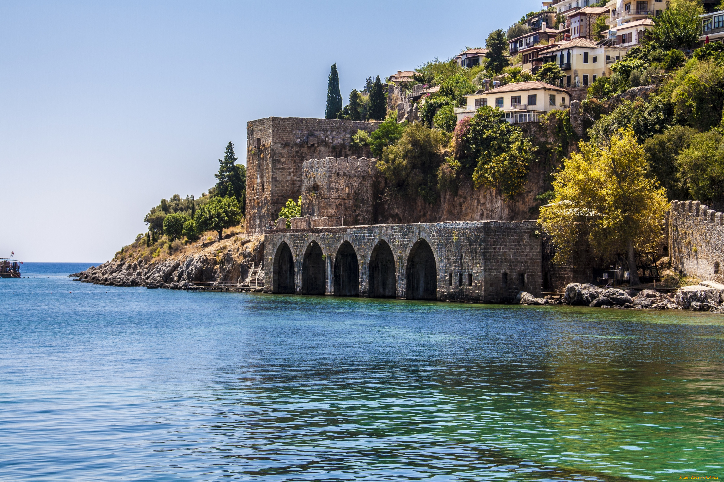 аланья, турция, города, пейзажи, вода, дома