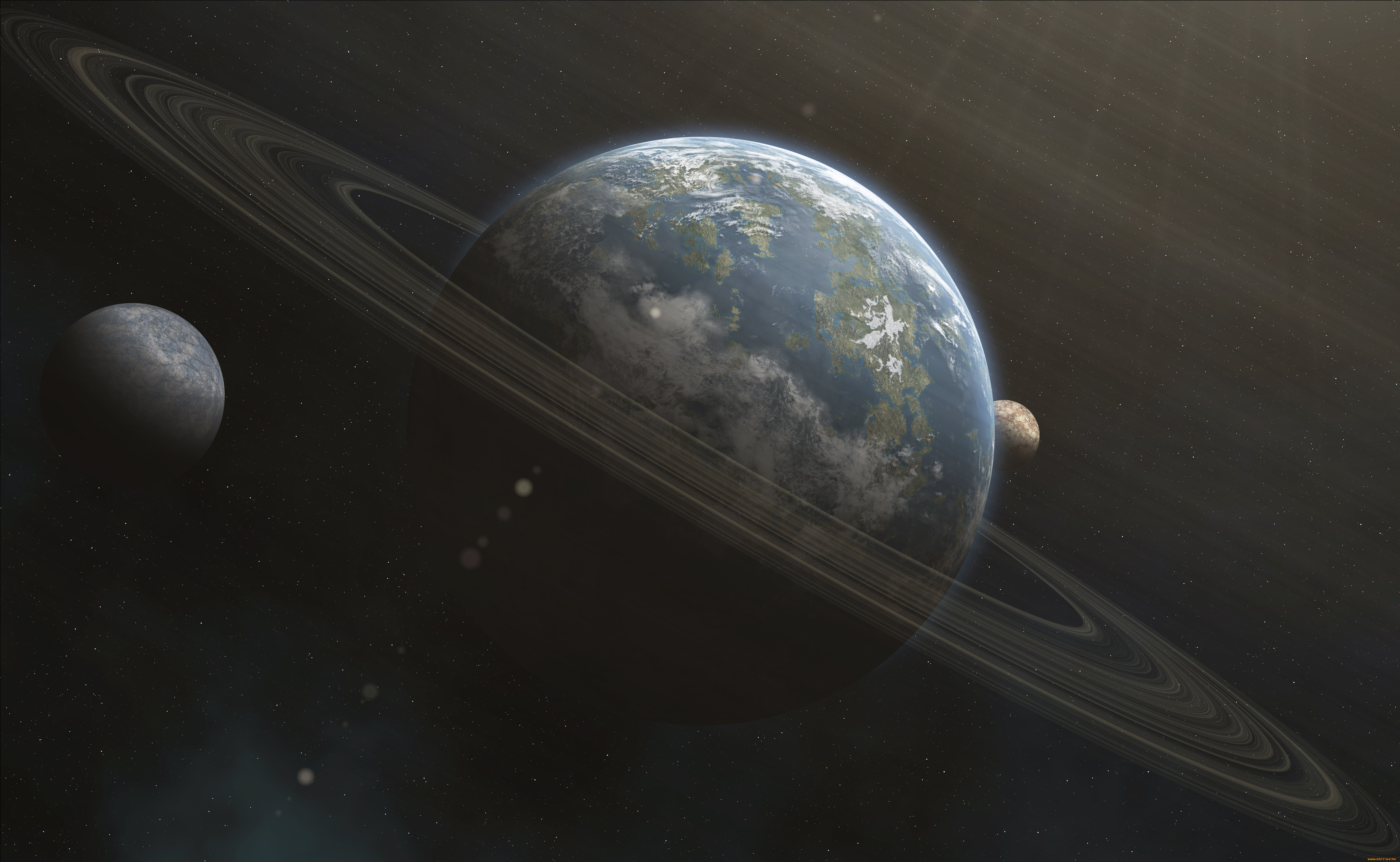 космос, арт, кольца, планеты