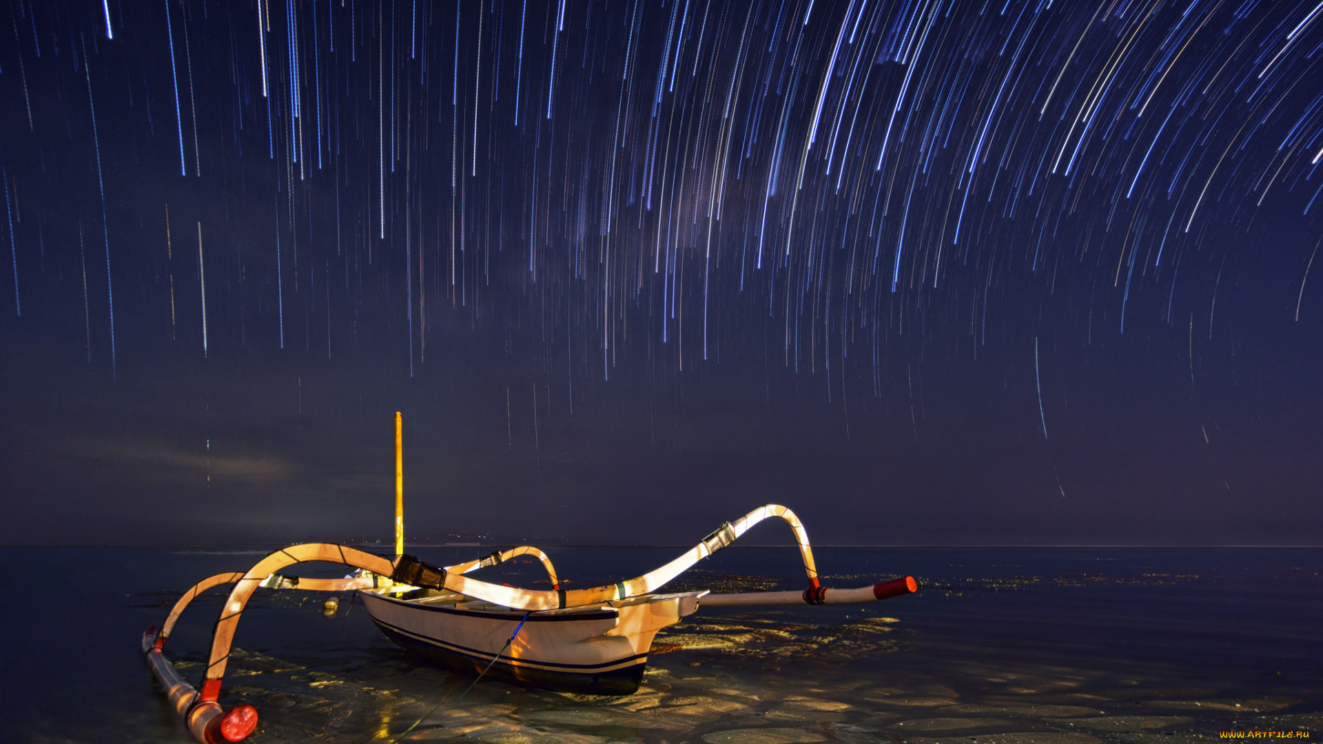 корабли, лодки, , шлюпки, балансиры, каноэ, звездопад, ночь