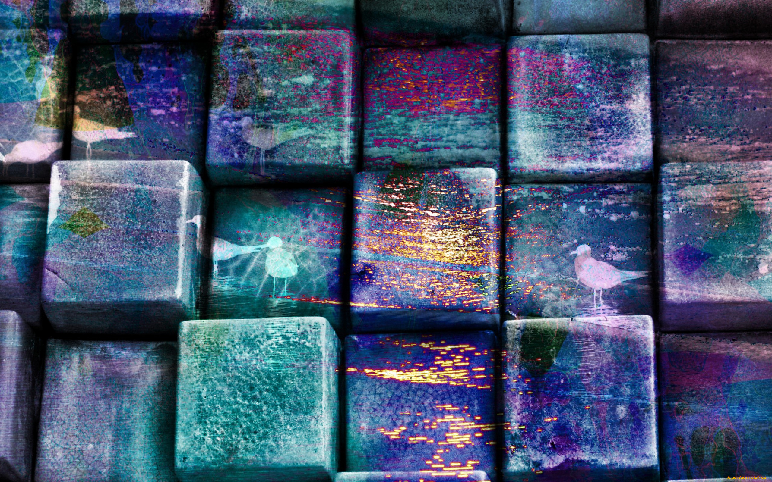 разное, текстуры, зеленый, узор, синий, цвет, кубики, рисунок, деревянные, птички