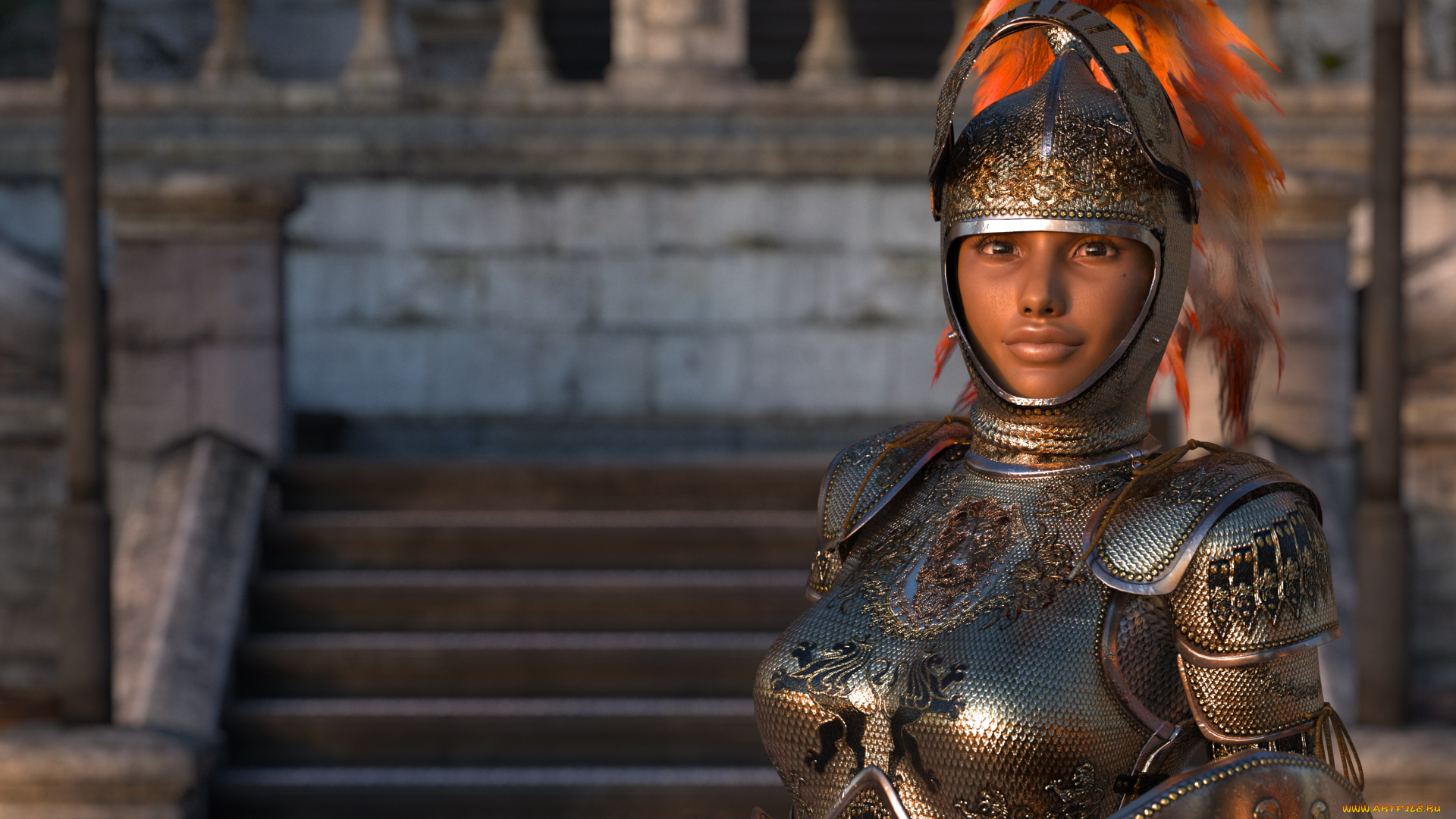 3д, графика, амазонки, , amazon, девушка, фон, взгляд, доспехи