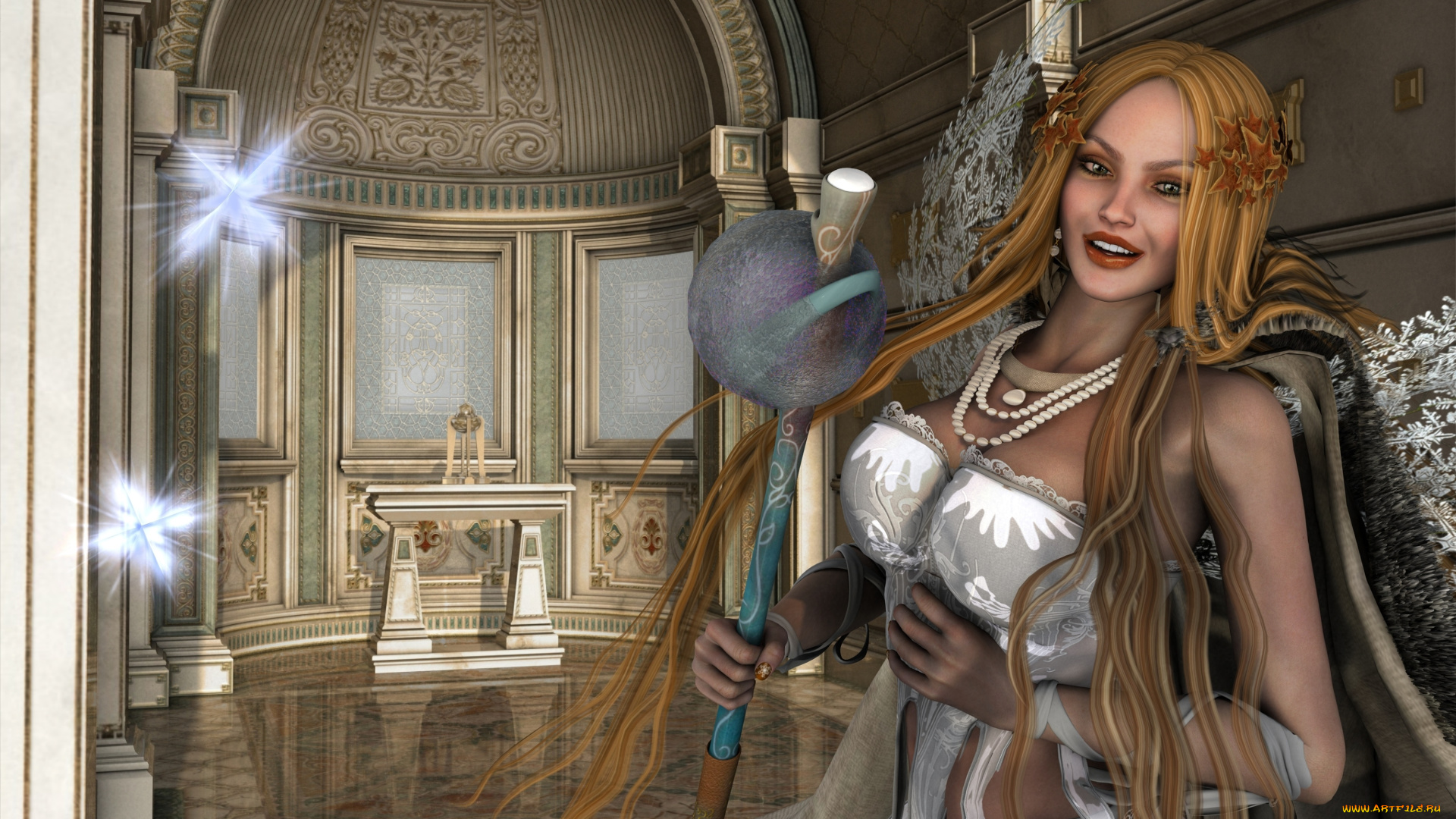 3д, графика, фантазия, , fantasy, девушка, взгляд, фон, улыбка