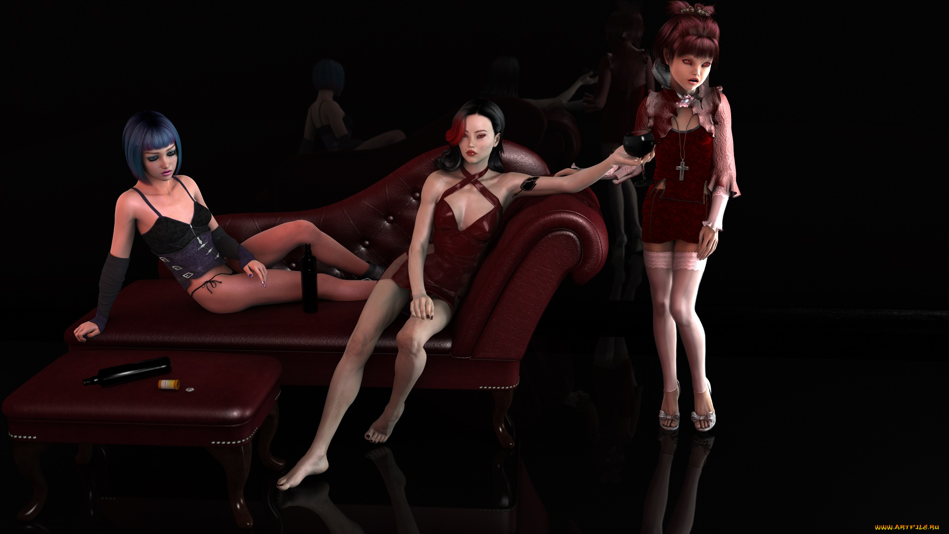 3д, графика, люди, , people, диван, взгляд, фон, девушки
