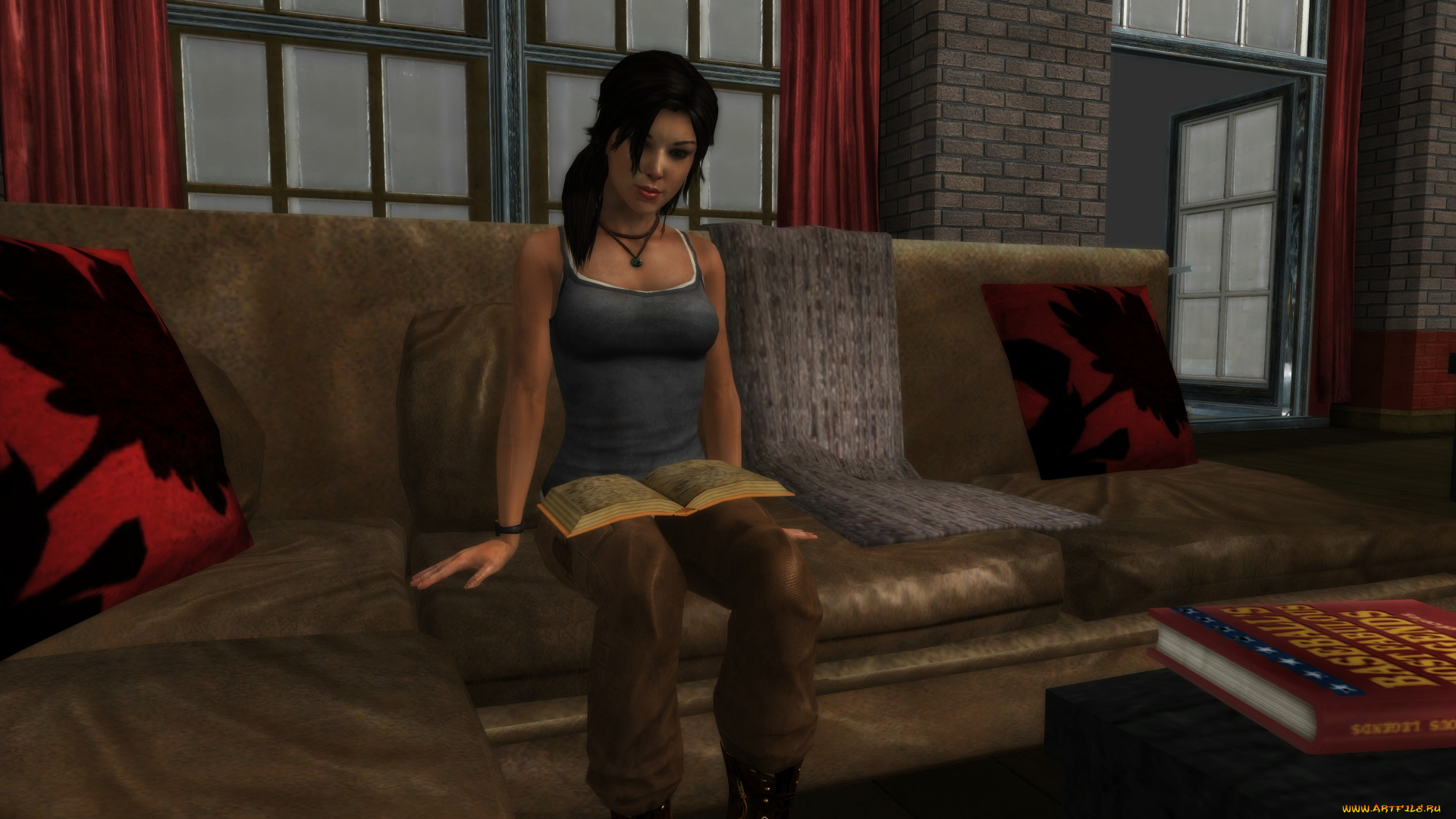 3д, графика, люди, , people, книга, фон, диван, интерьер, девушка, взгляд