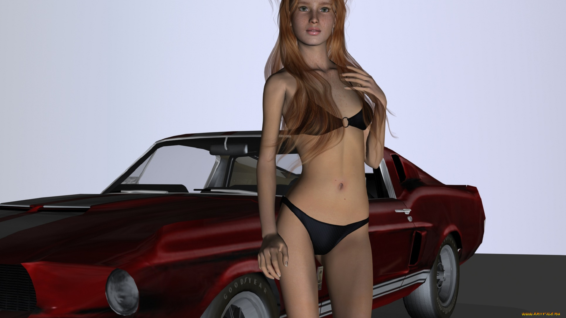 автомобили, 3d, car&girl, автомобиль, фон, взгляд, девушка