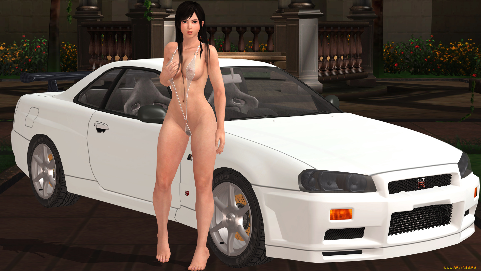 автомобили, 3d, car&girl, девушка, взгляд, фон, автомобиль