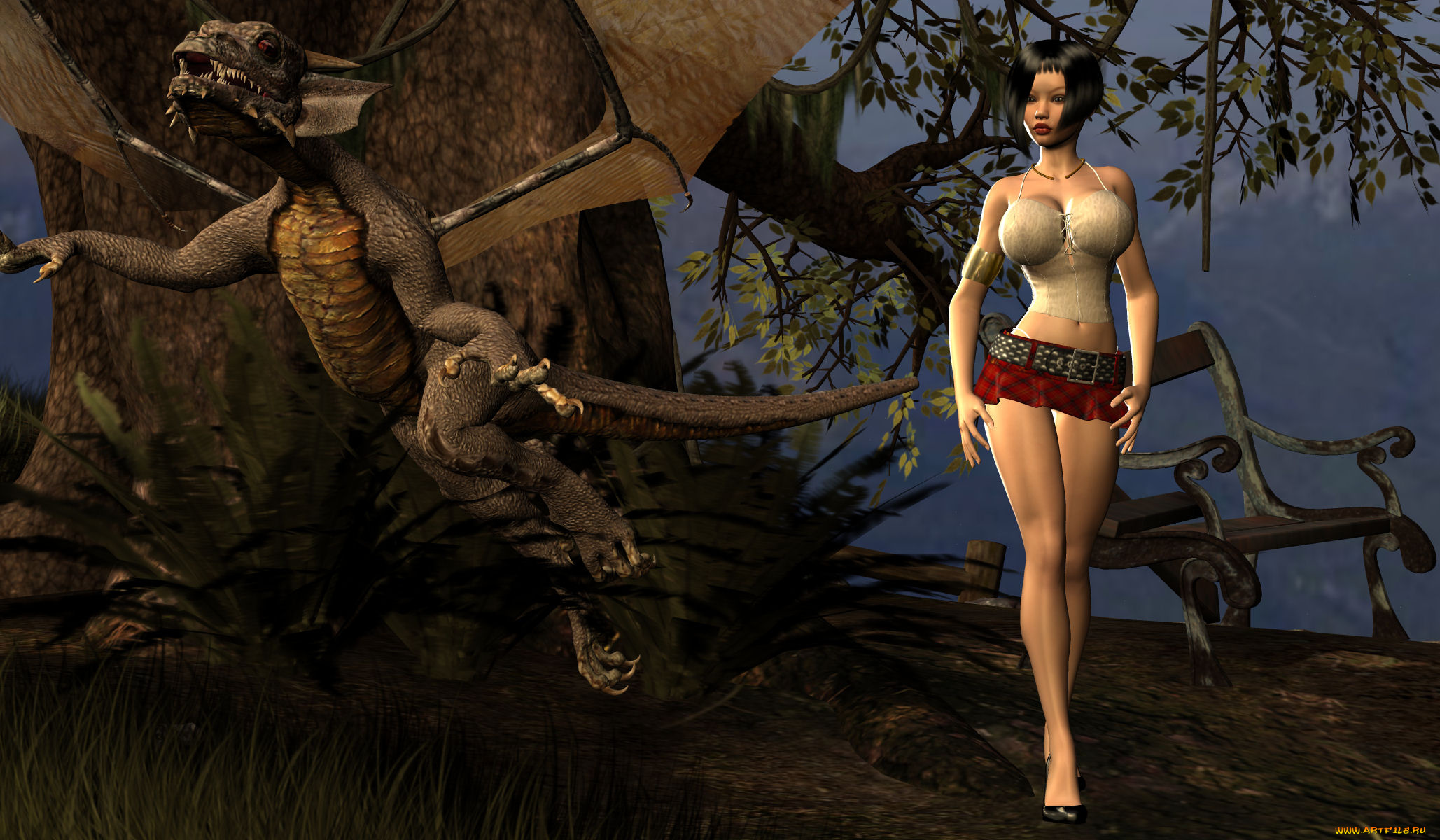 3д, графика, фантазия, , fantasy, девушка, взгляд, фон, дракон