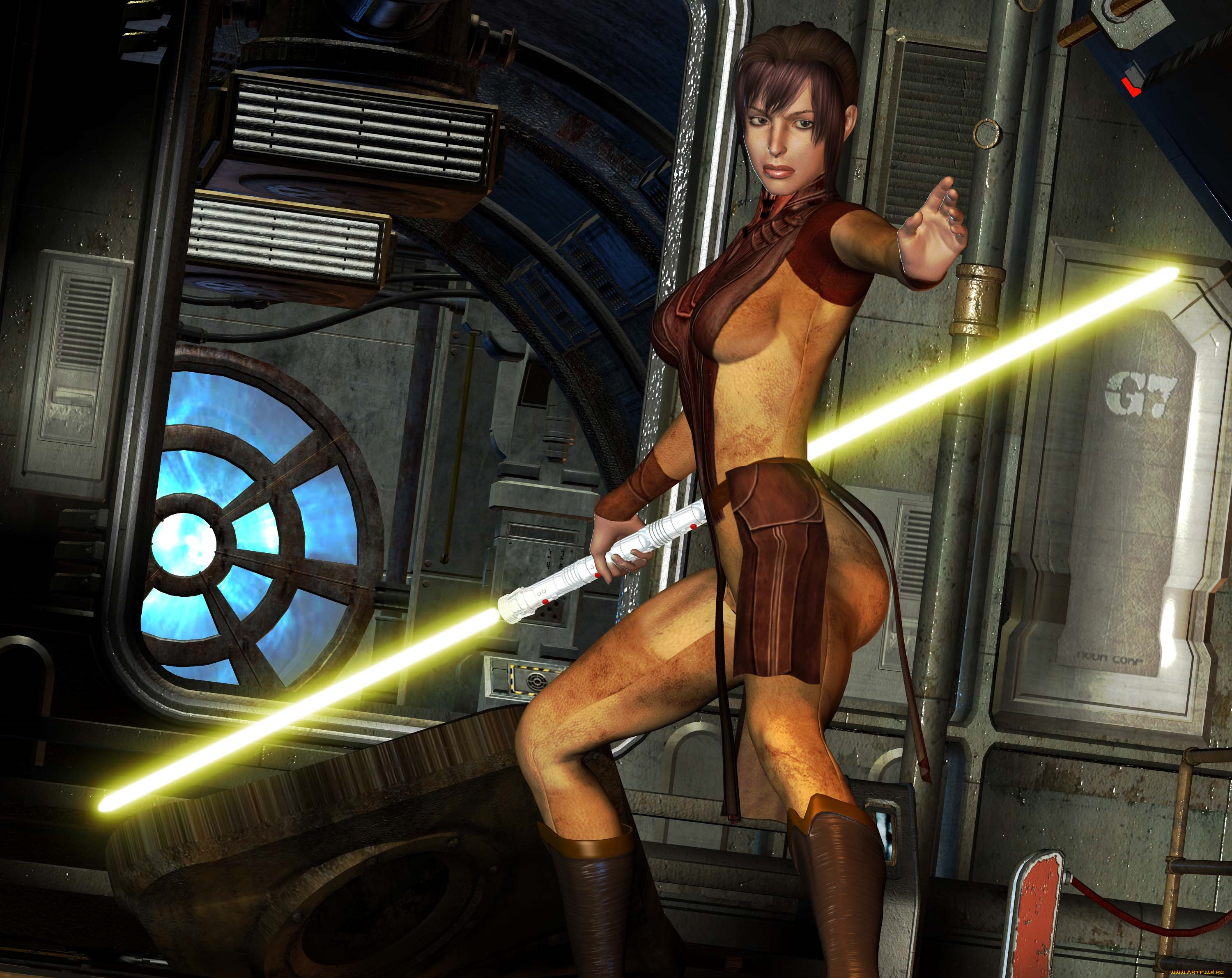 3д, графика, фантазия, , fantasy, девушка, взгляд, фон, оружие