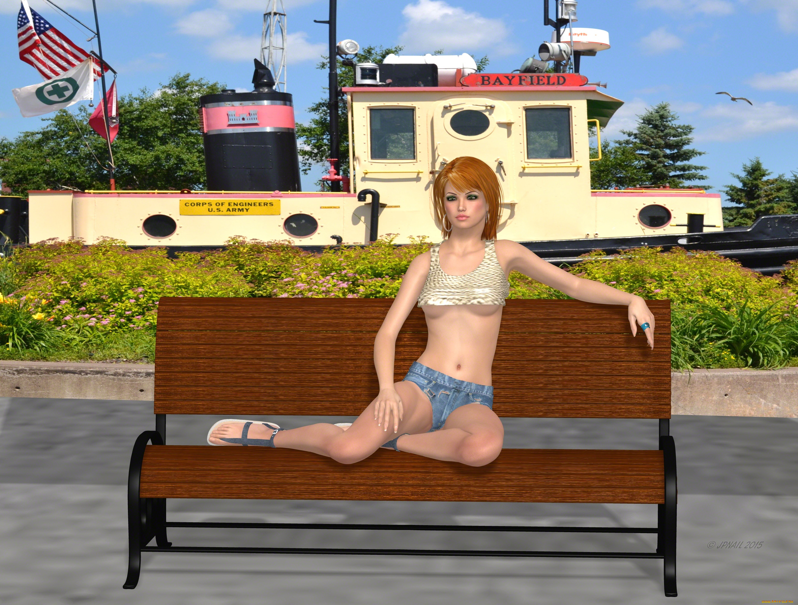 3д, графика, люди, , people, скамейка, взгляд, фон, девушка