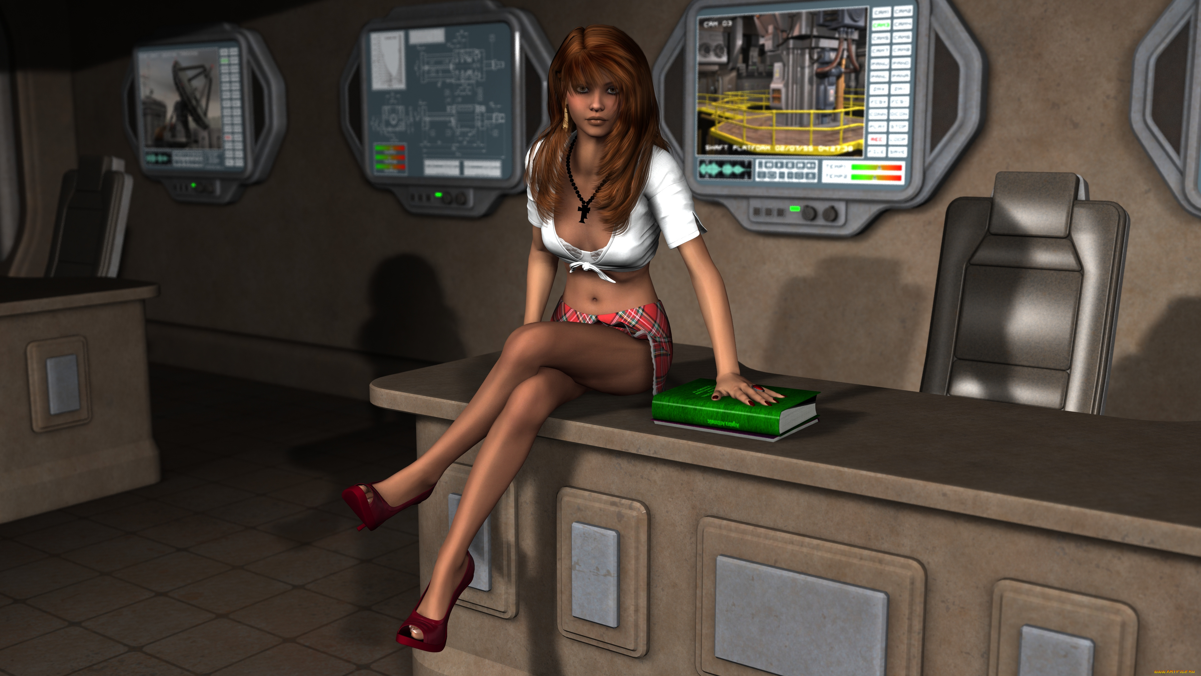 3д, графика, люди, , people, взгляд, девушка, книга, стол, фон