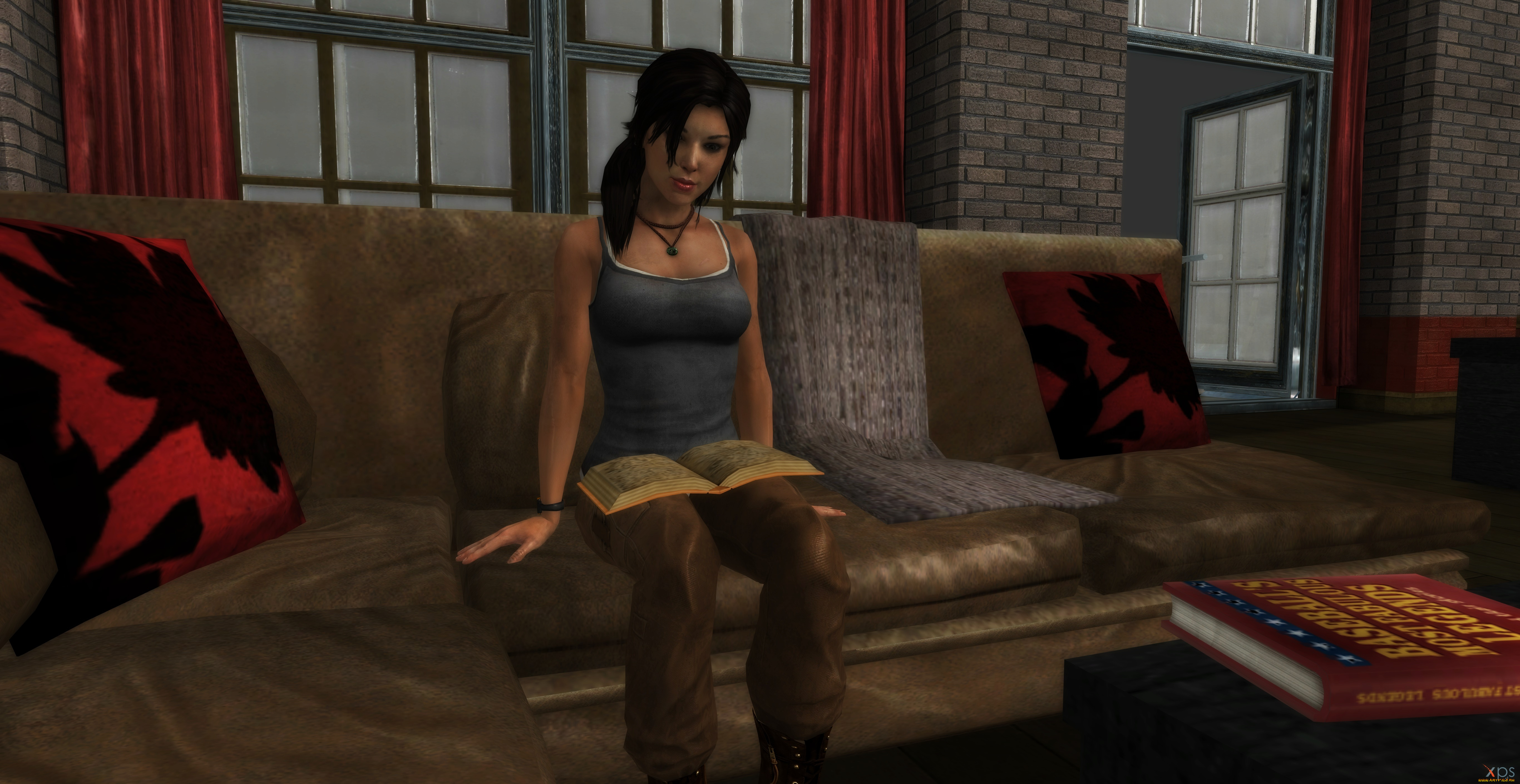 3д, графика, люди, , people, книга, фон, диван, интерьер, девушка, взгляд