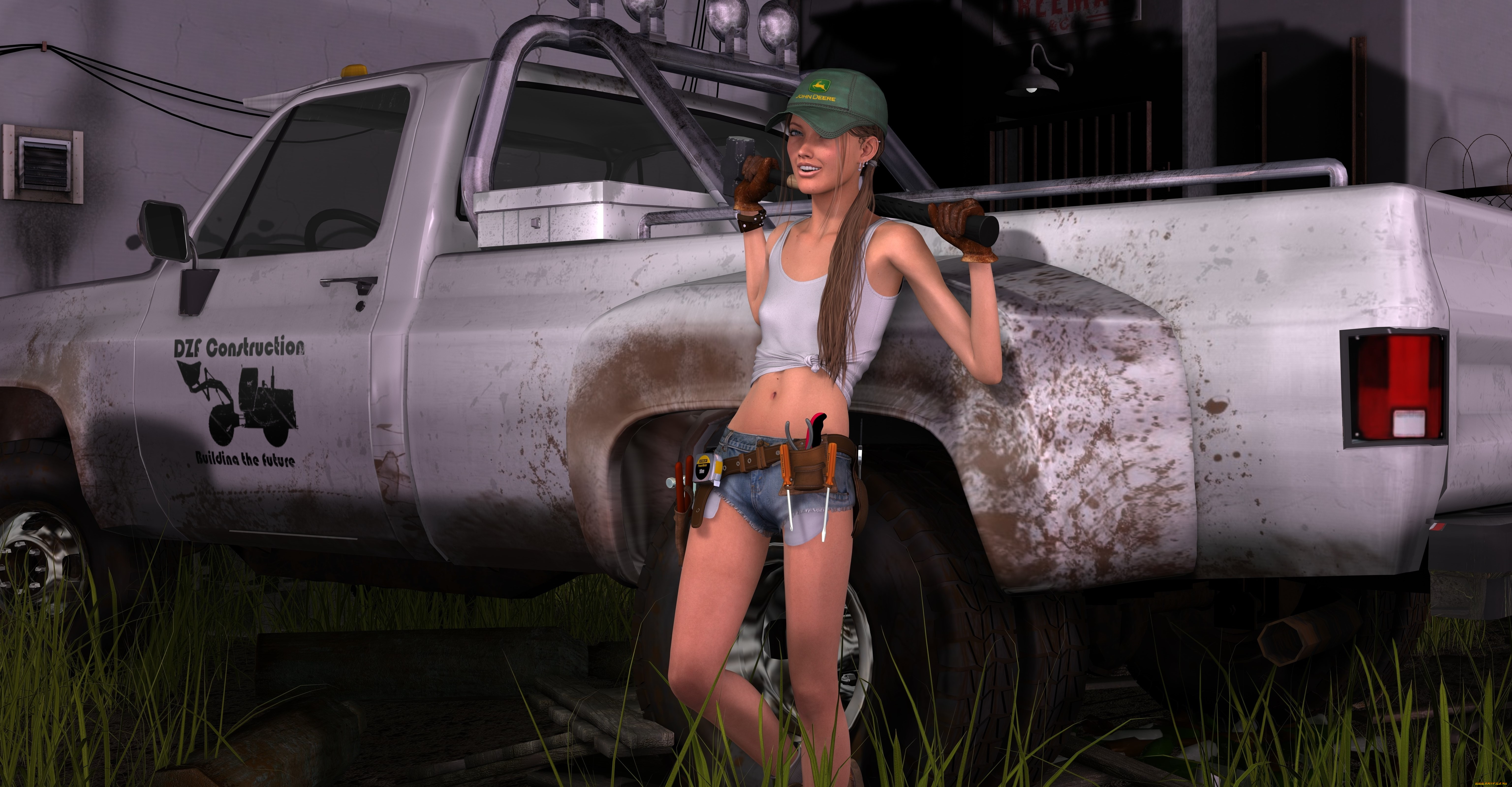 автомобили, 3d, car&girl, автомобиль, фон, взгляд, девушка