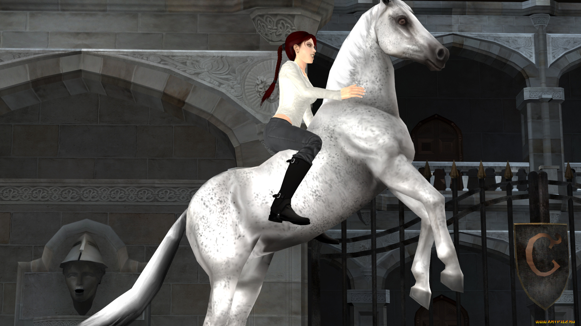 3д, графика, фантазия, , fantasy, девушка, взгляд, фон, лошадь