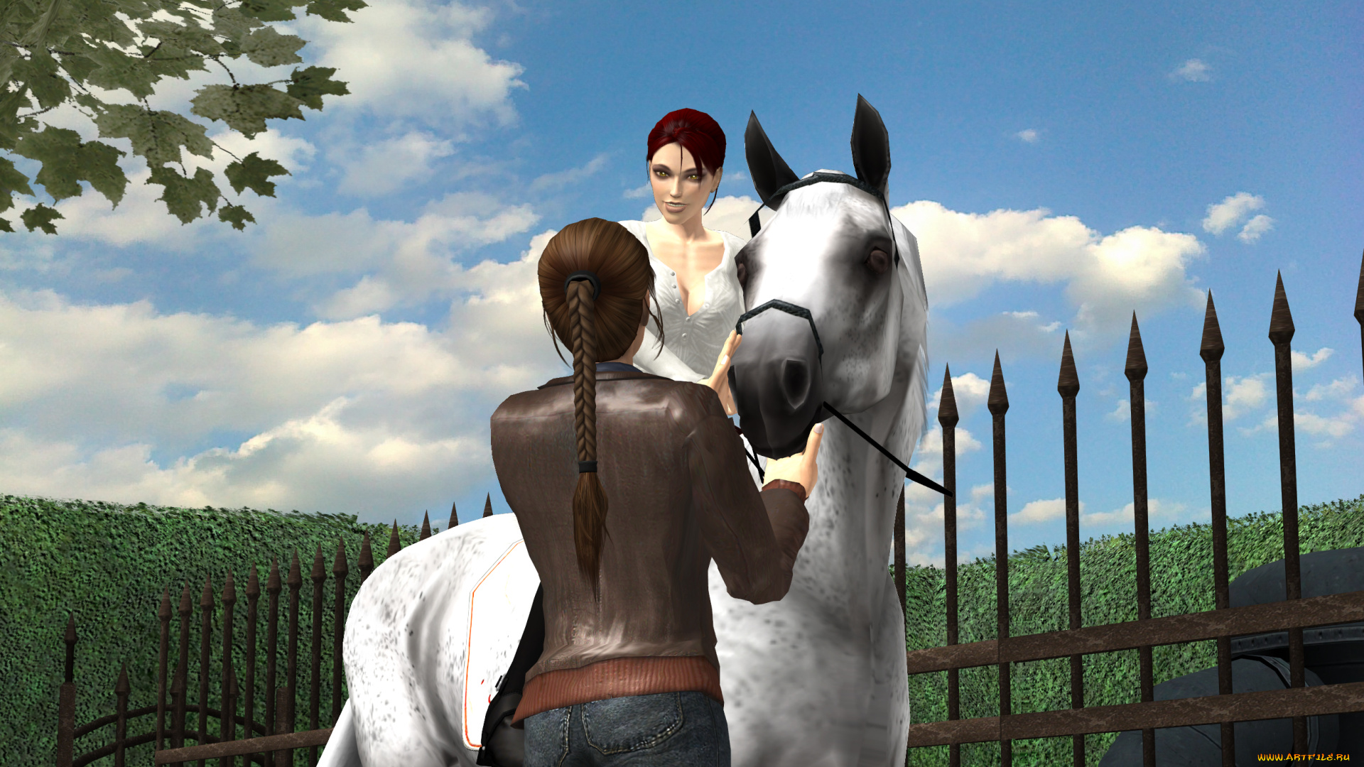 3д, графика, фантазия, , fantasy, девушки, взгляд, фон, лошадь