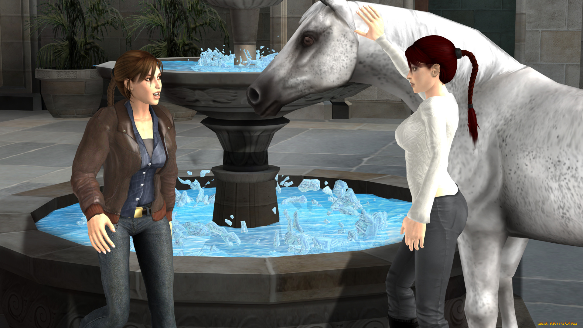 3д, графика, фантазия, , fantasy, девушки, взгляд, фон, лошадь