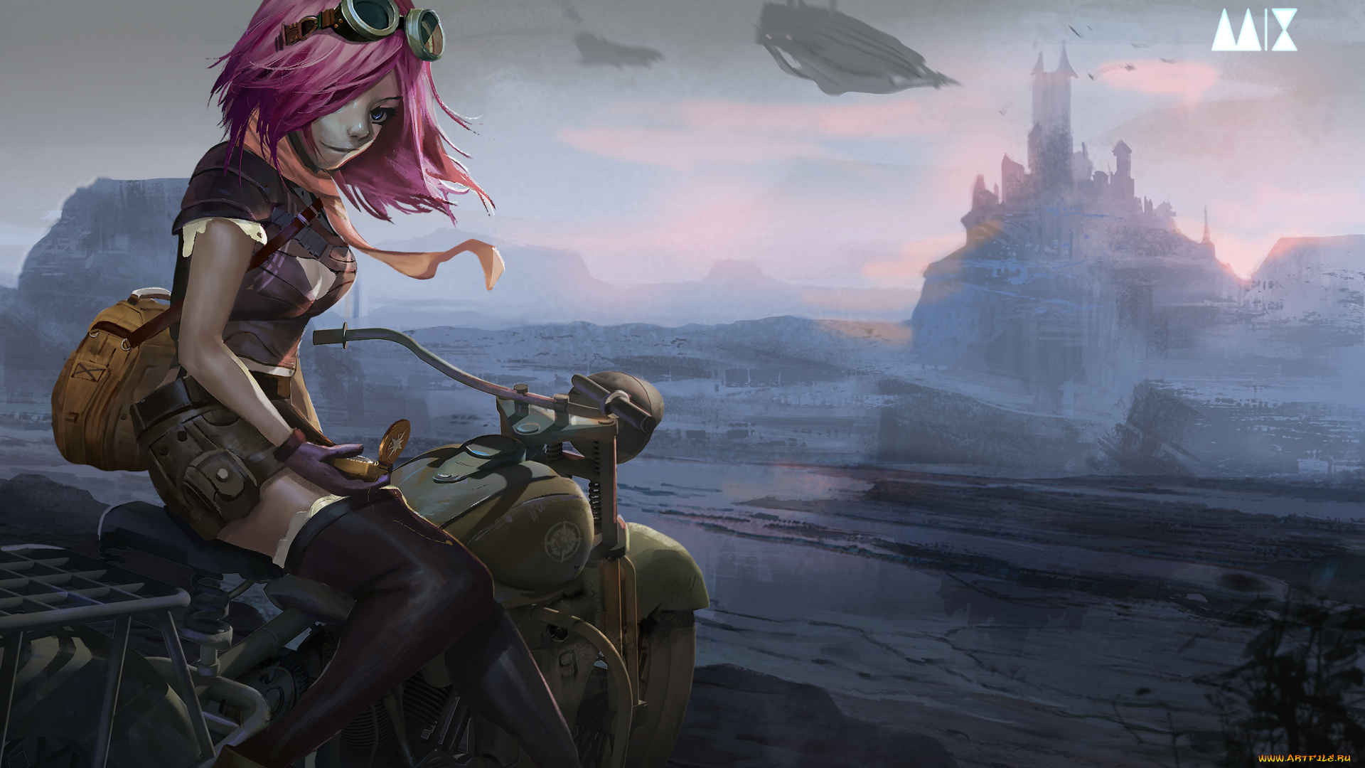 фэнтези, девушки, иной, мир, девушка, мотоцикл, путешествие