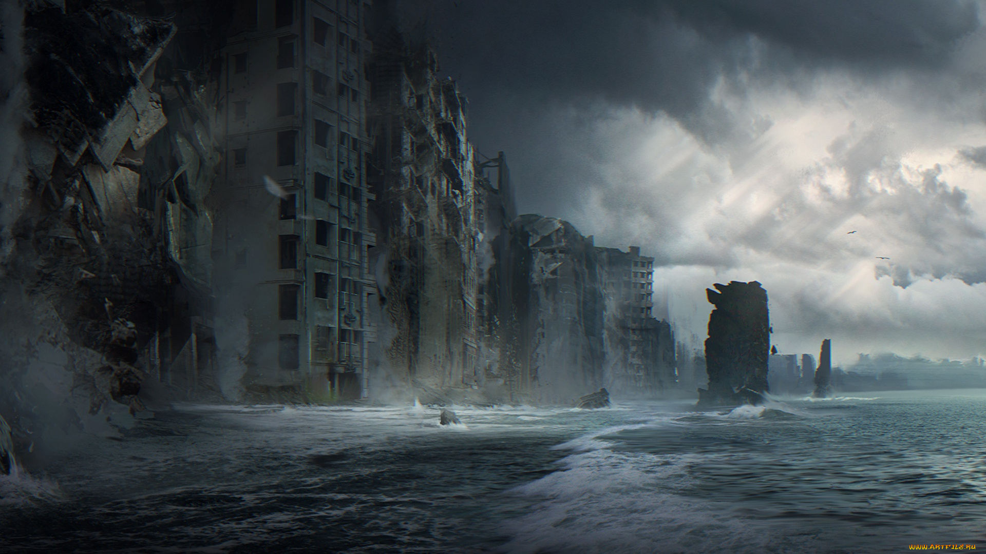 фэнтези, иные, миры, , иные, времена, забвение, разрушение, море, дома, волны, фантастика, город