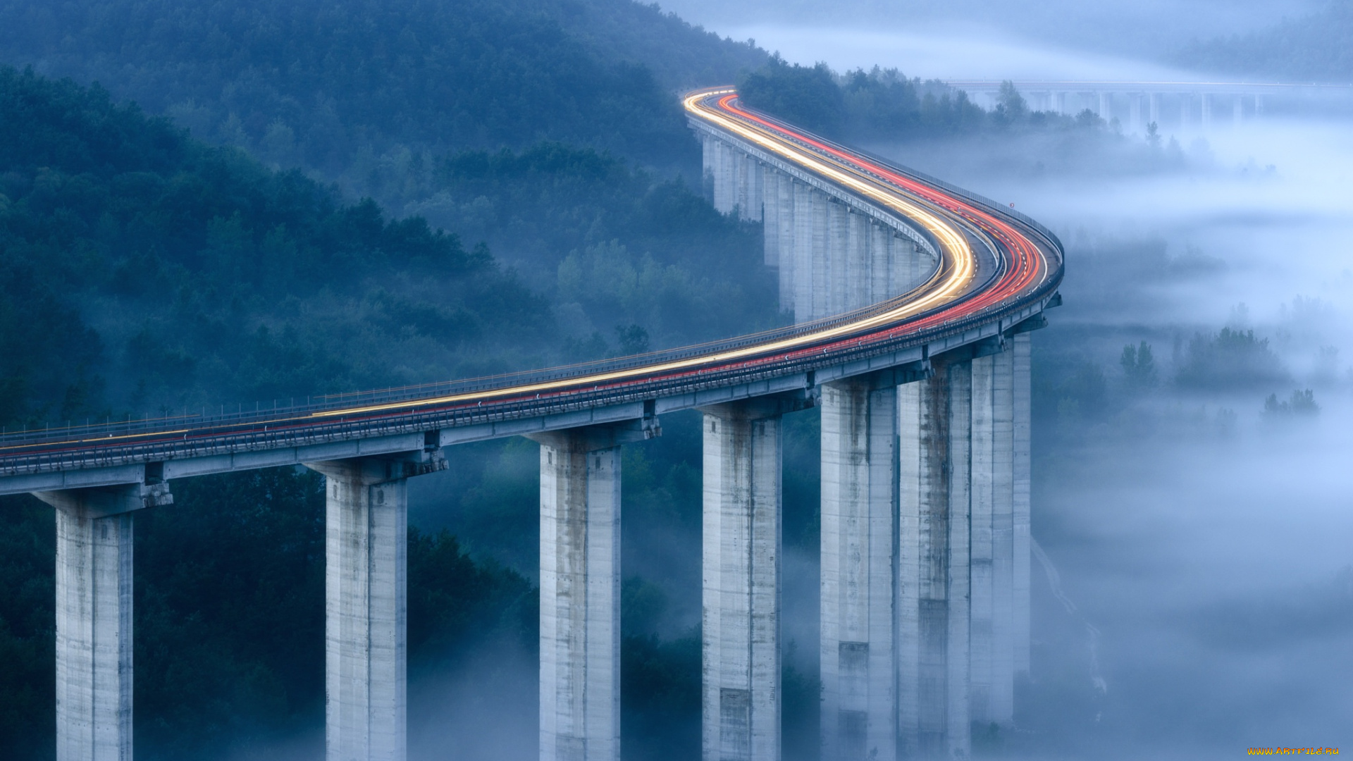 природа, дороги, река, мост