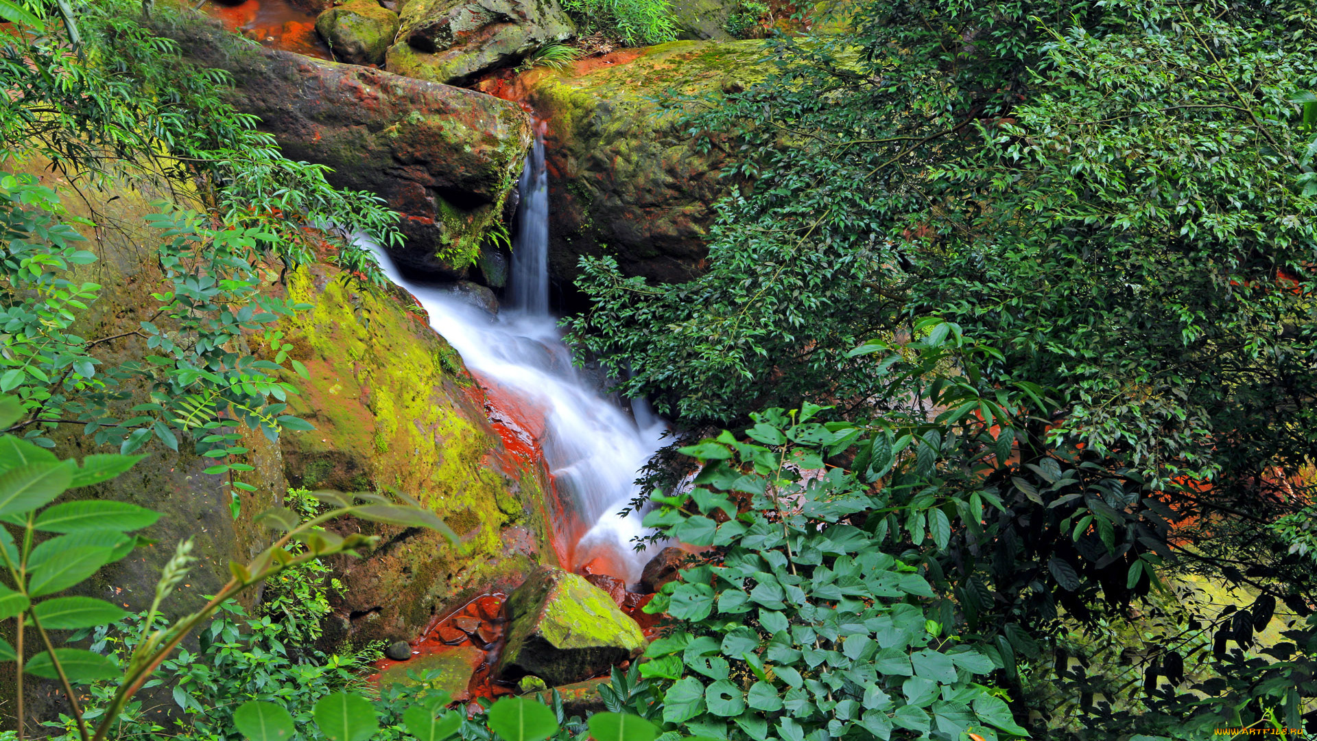природа, водопады, камни, ручей, лес