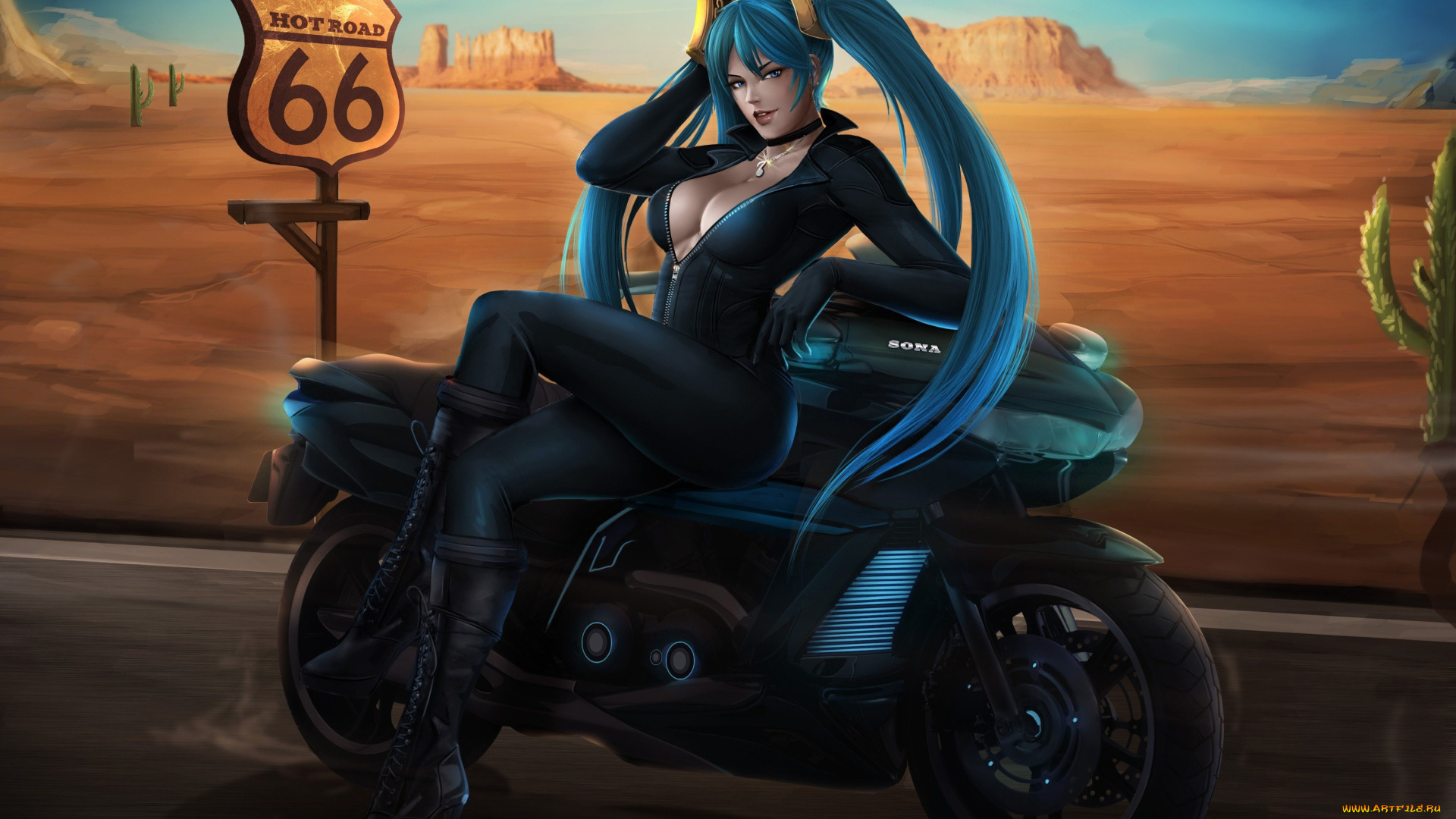 видео, игры, league, of, legends, девушка, арт, мотоцикл, sona