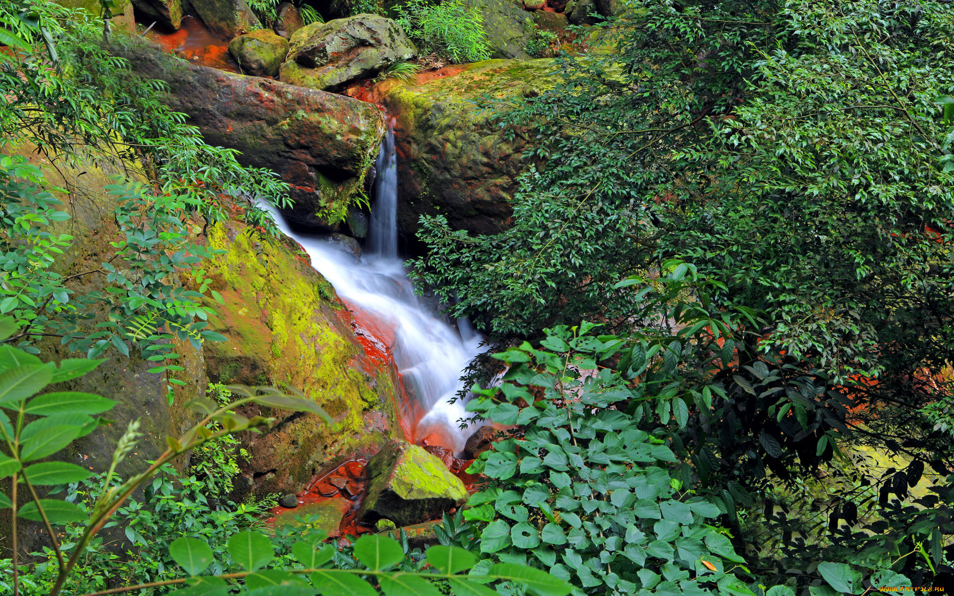 природа, водопады, камни, ручей, лес