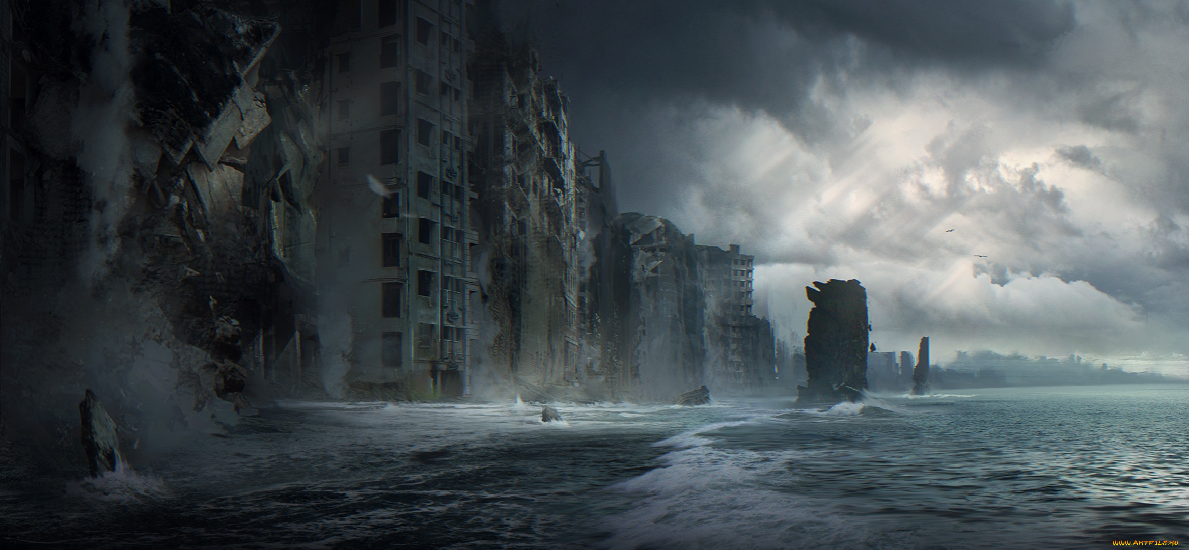 фэнтези, иные, миры, , иные, времена, забвение, разрушение, море, дома, волны, фантастика, город