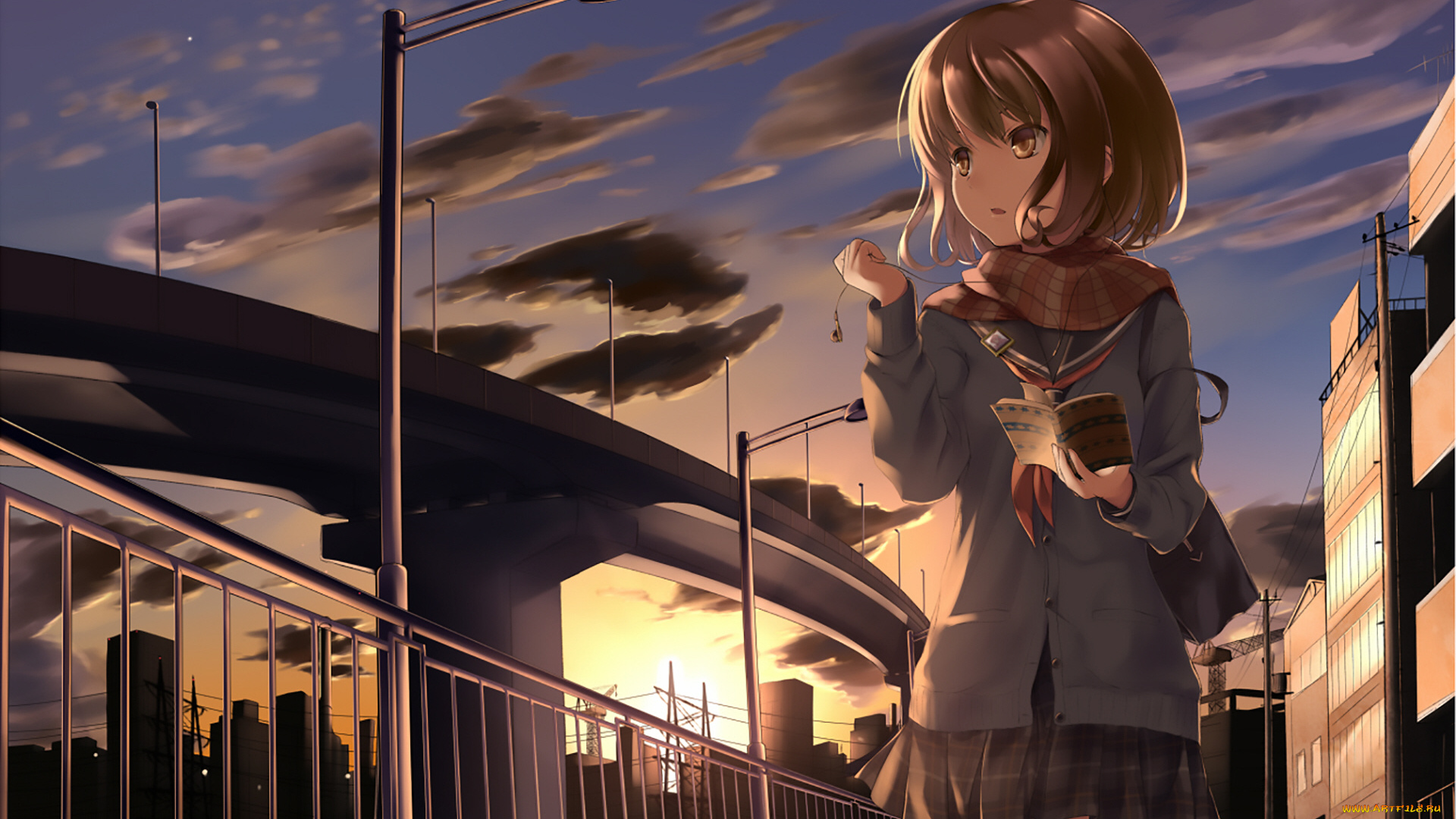 аниме, город, , улицы, , интерьер, , здания, девушка