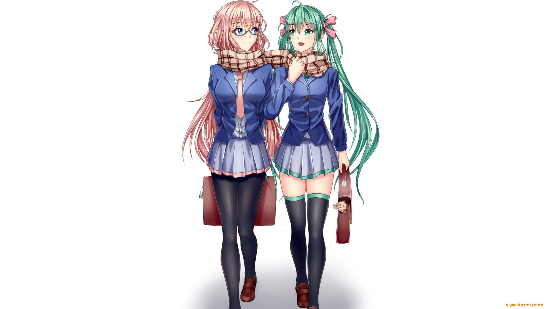 аниме, vocaloid, девушки, взгляд, фон