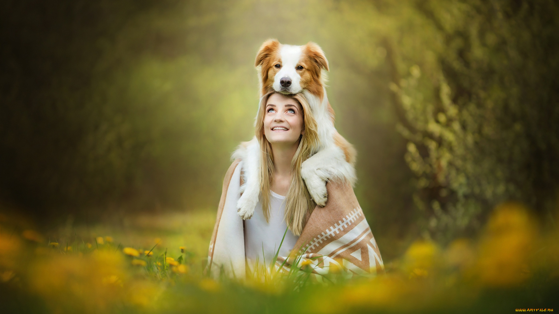 девушки, -unsort, , блондинки, , светловолосые, девушка, рыжая, улыбка, собака