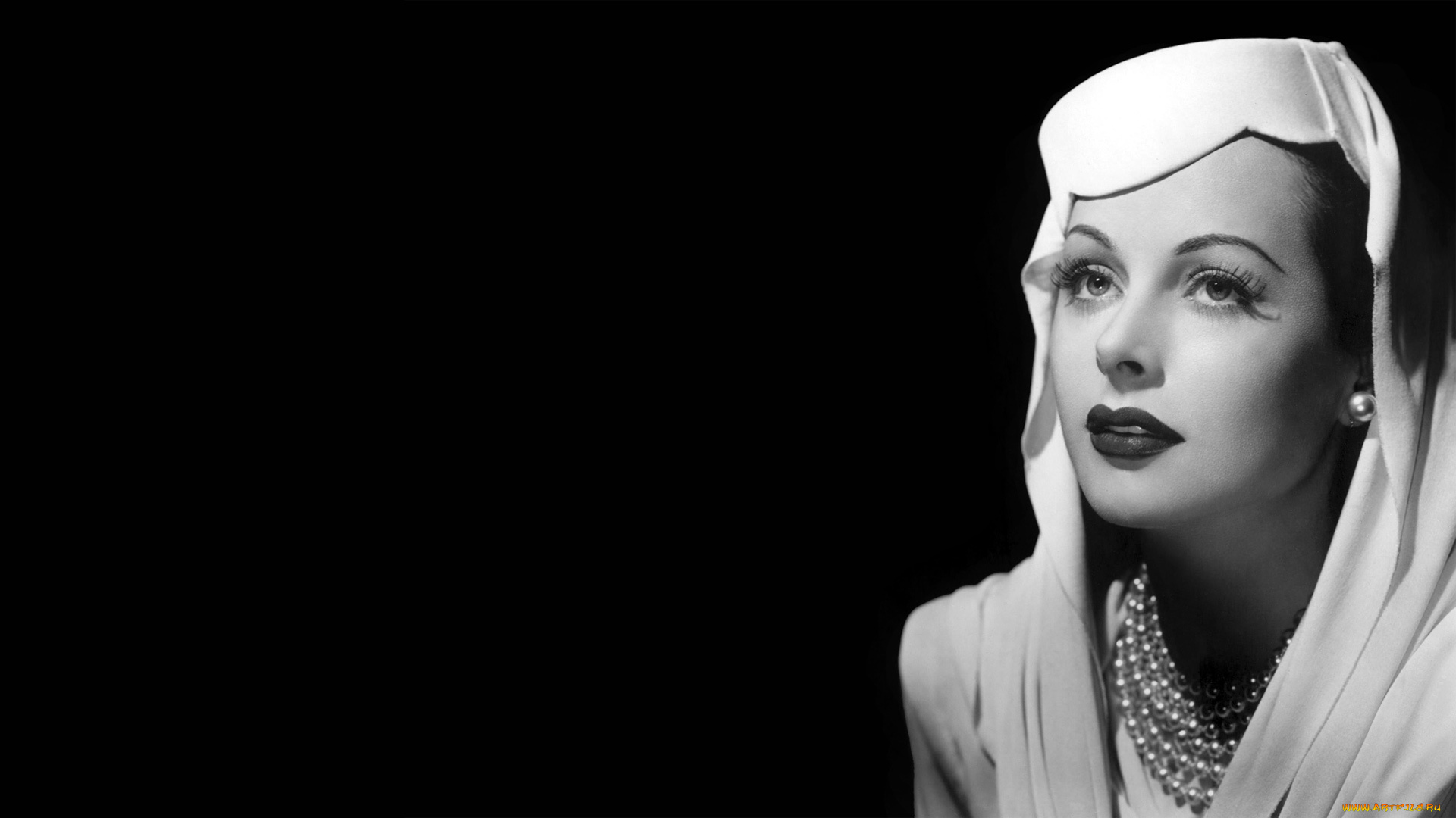 hedy, lamarr, девушки, -unsort, , Черно-белые, обои, накидка, бусы, шляпка, голливуд, черно-белая, актриса, лицо, hedy, lamarr