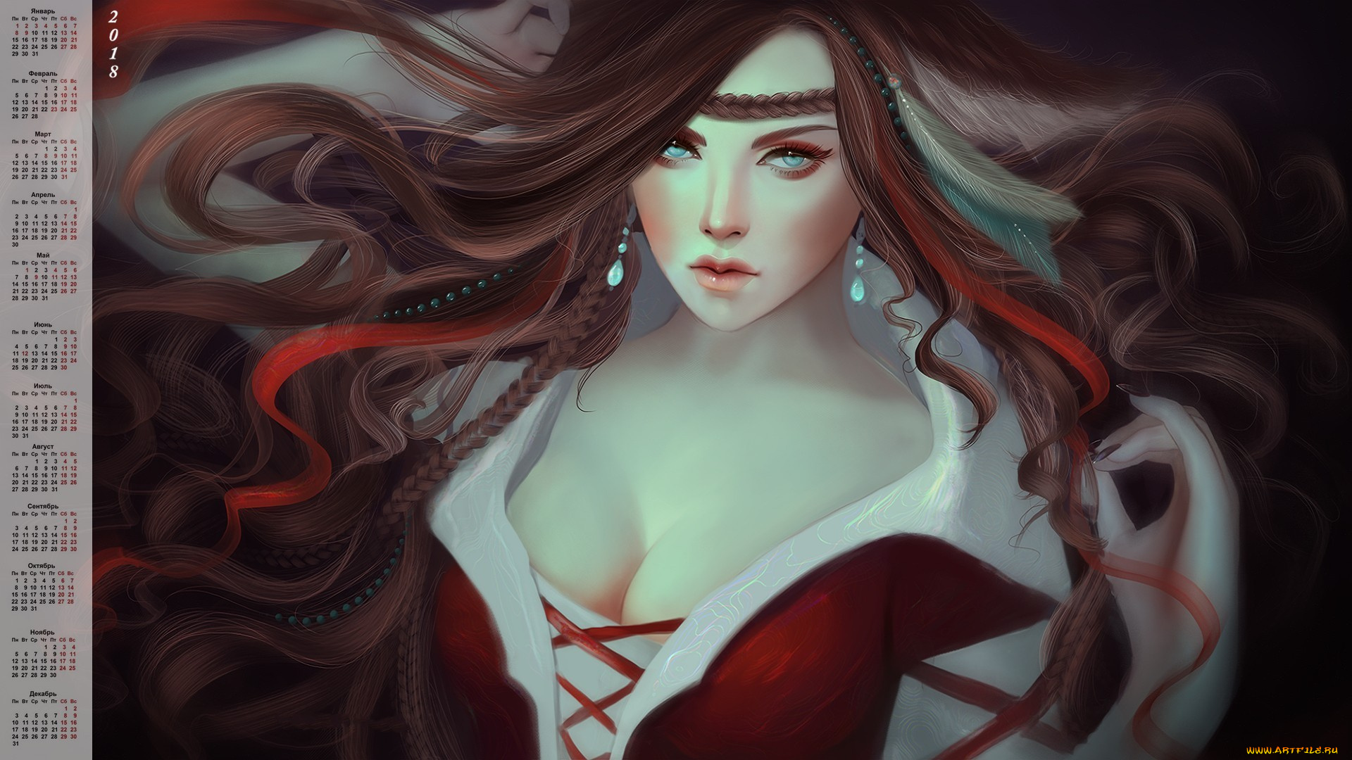 календари, фэнтези, взгляд, украшения, девушка
