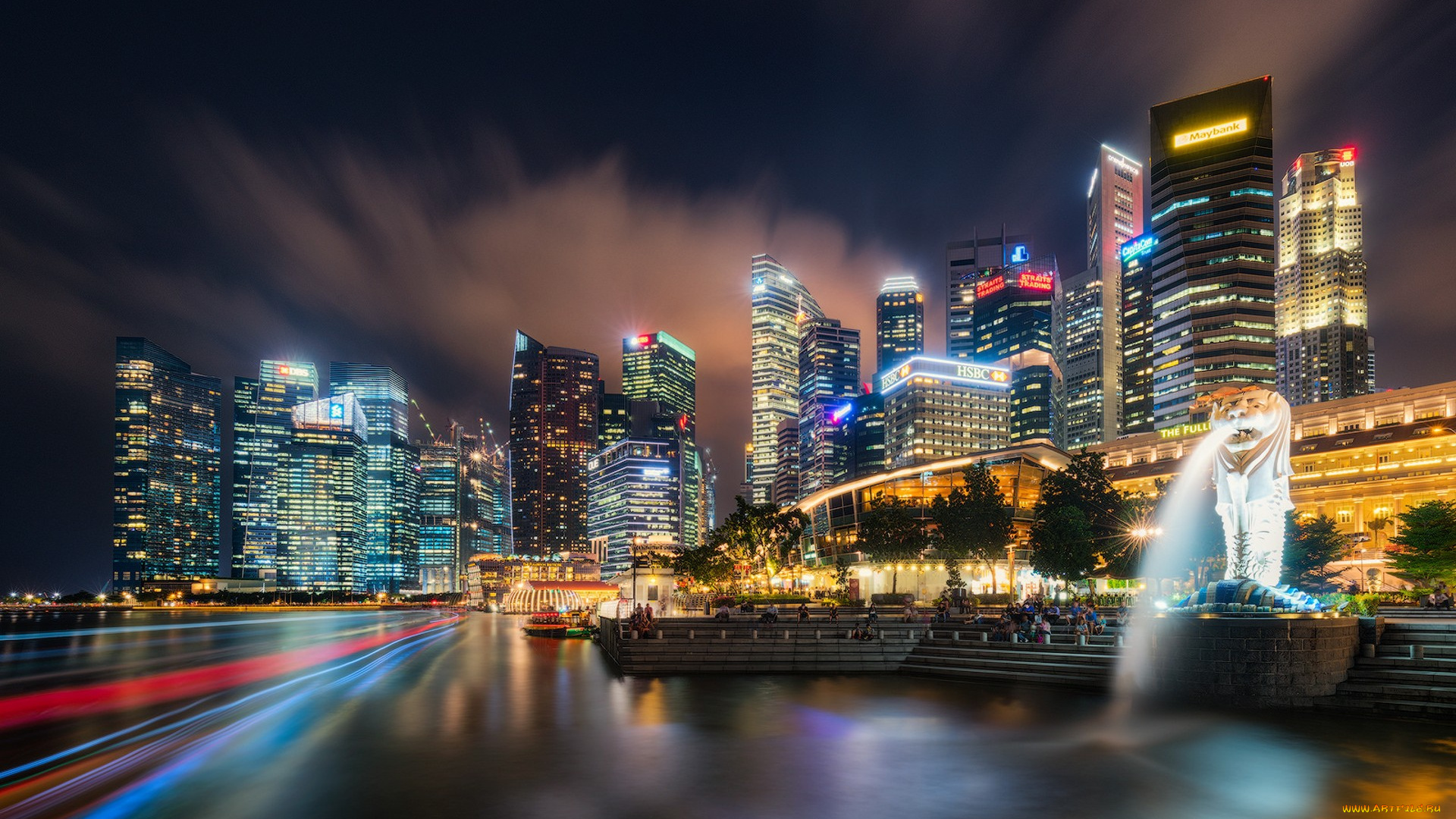 singapore, города, сингапур, , сингапур, панорама, огни, ночь