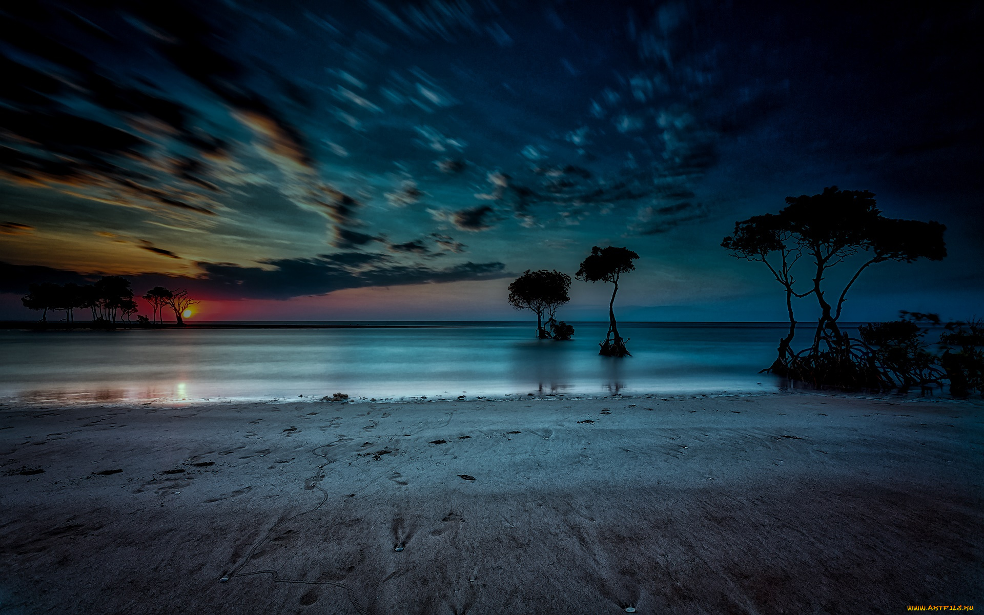 природа, побережье, облака, море