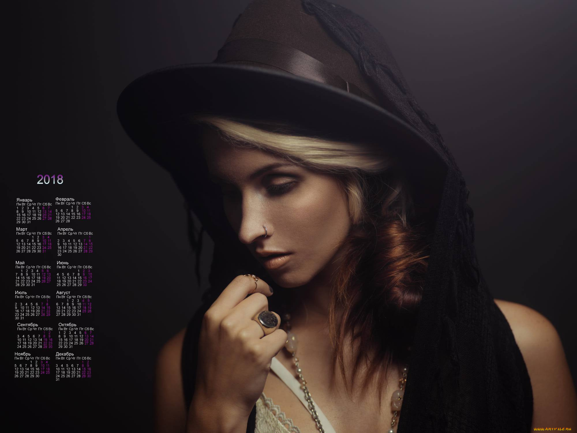 календари, девушки, украшения, шляпа