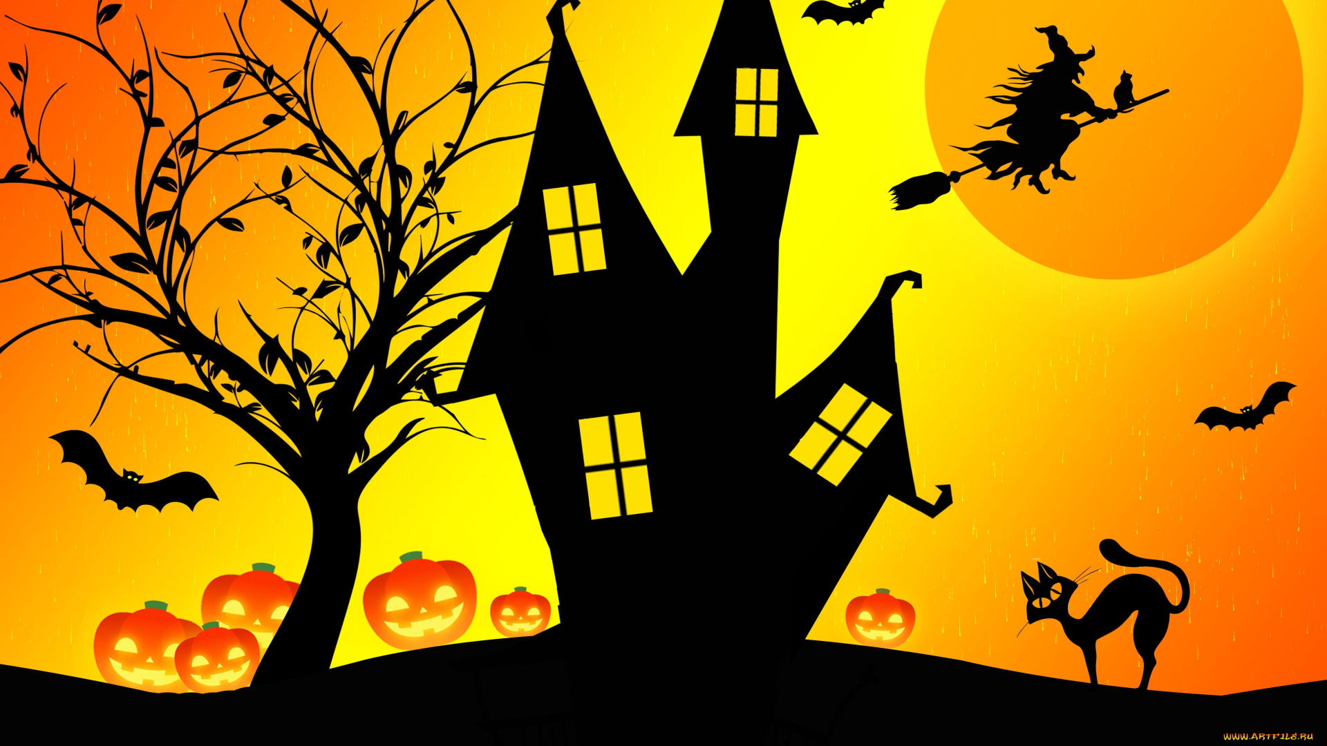 праздничные, хэллоуин, дом, летучие, мыши, фон