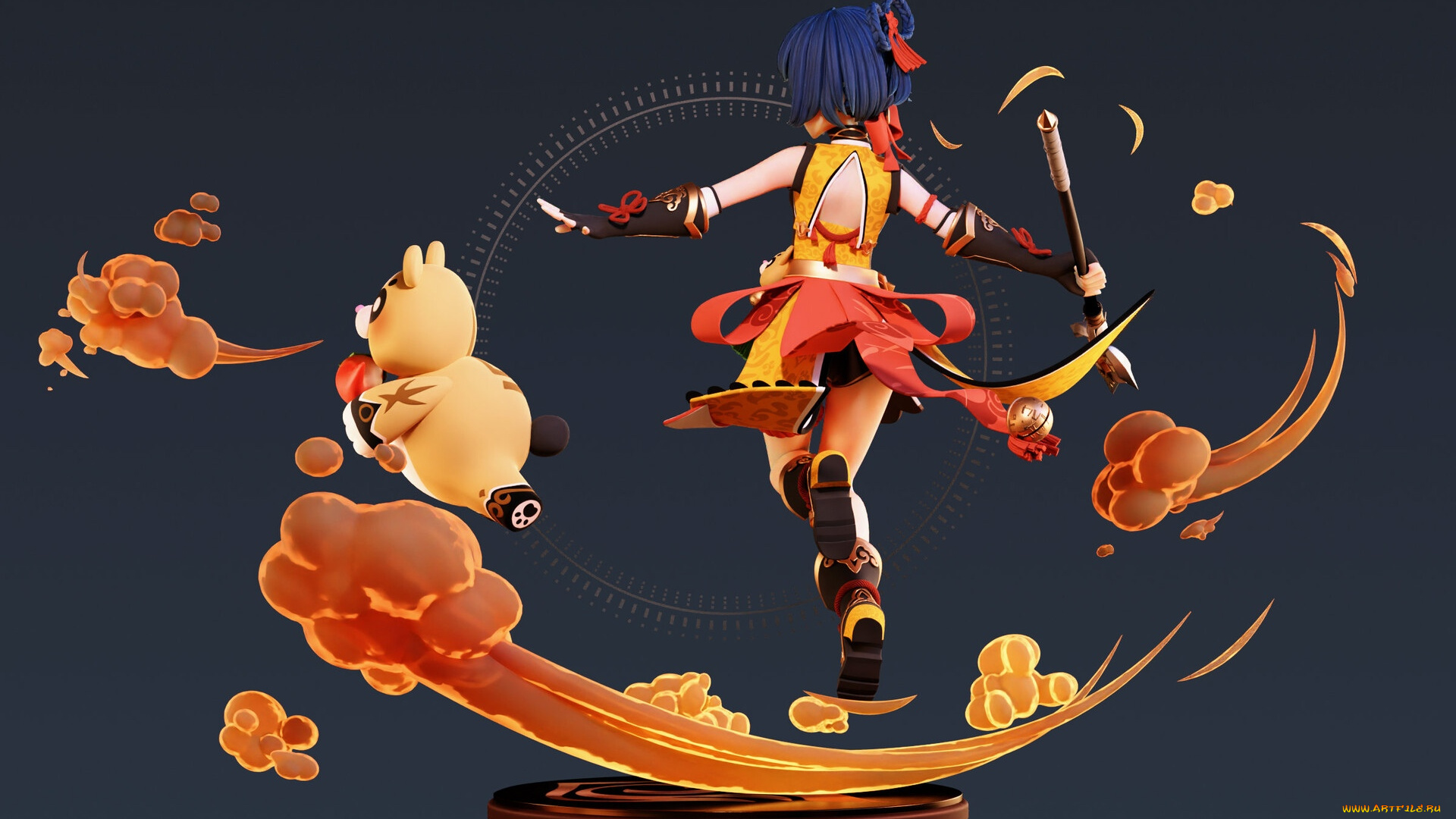 аниме, genshin, impact, девочка, мишка