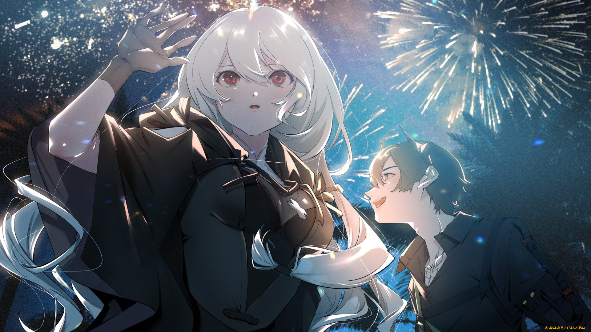 аниме, unknown, , другое, , девушки, фейерверк