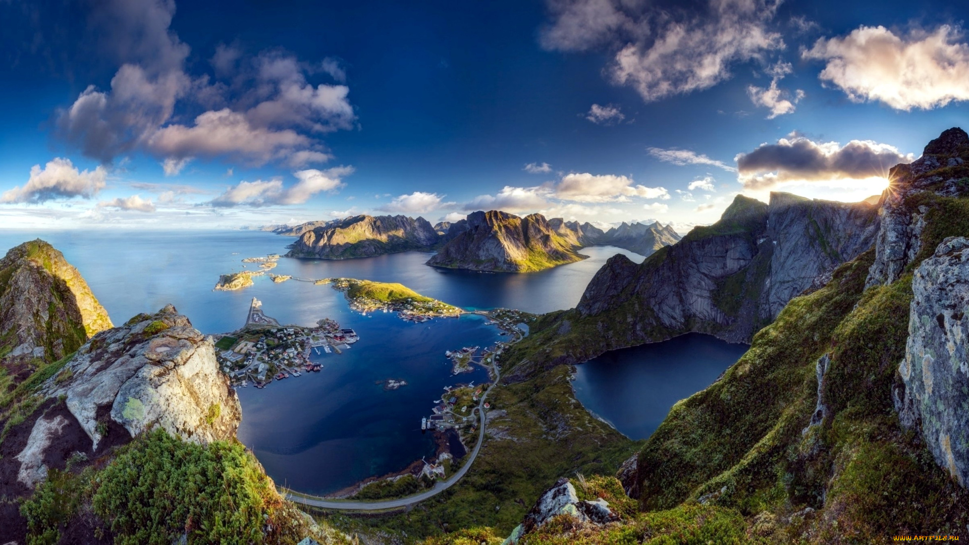 города, лофотенские, острова, , норвегия, горы, фьорд, дома