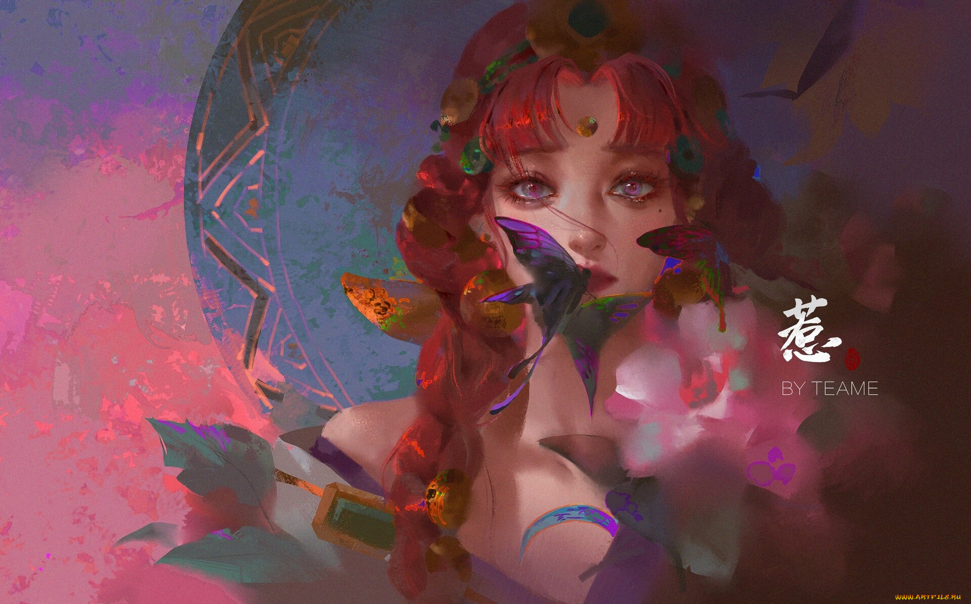 фэнтези, девушки, девушка, лицо, бабочки, цветы