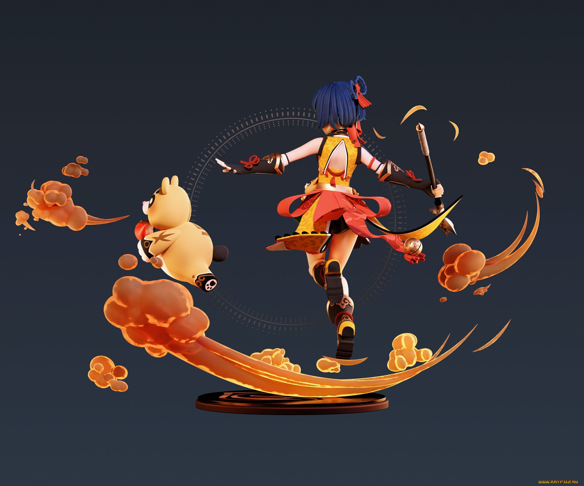 аниме, genshin, impact, девочка, мишка