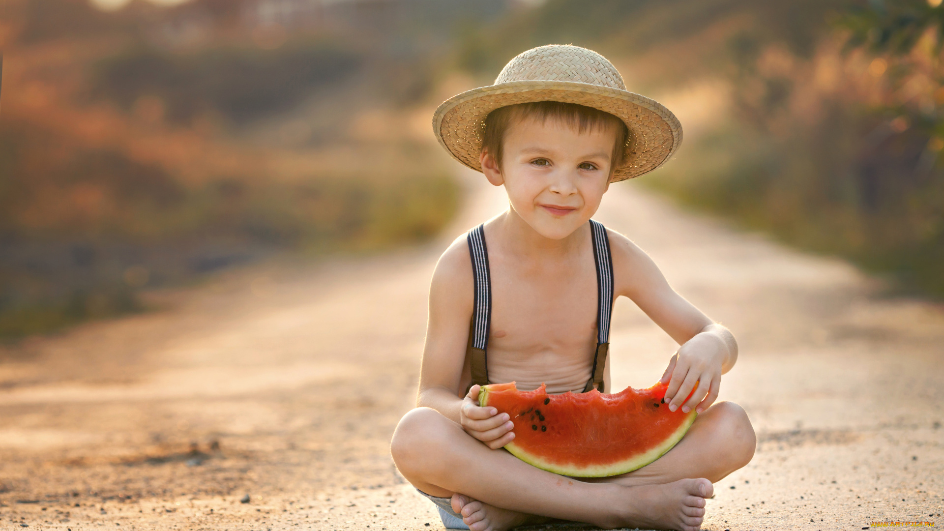 разное, дети, мальчик, шляпа, арбуз