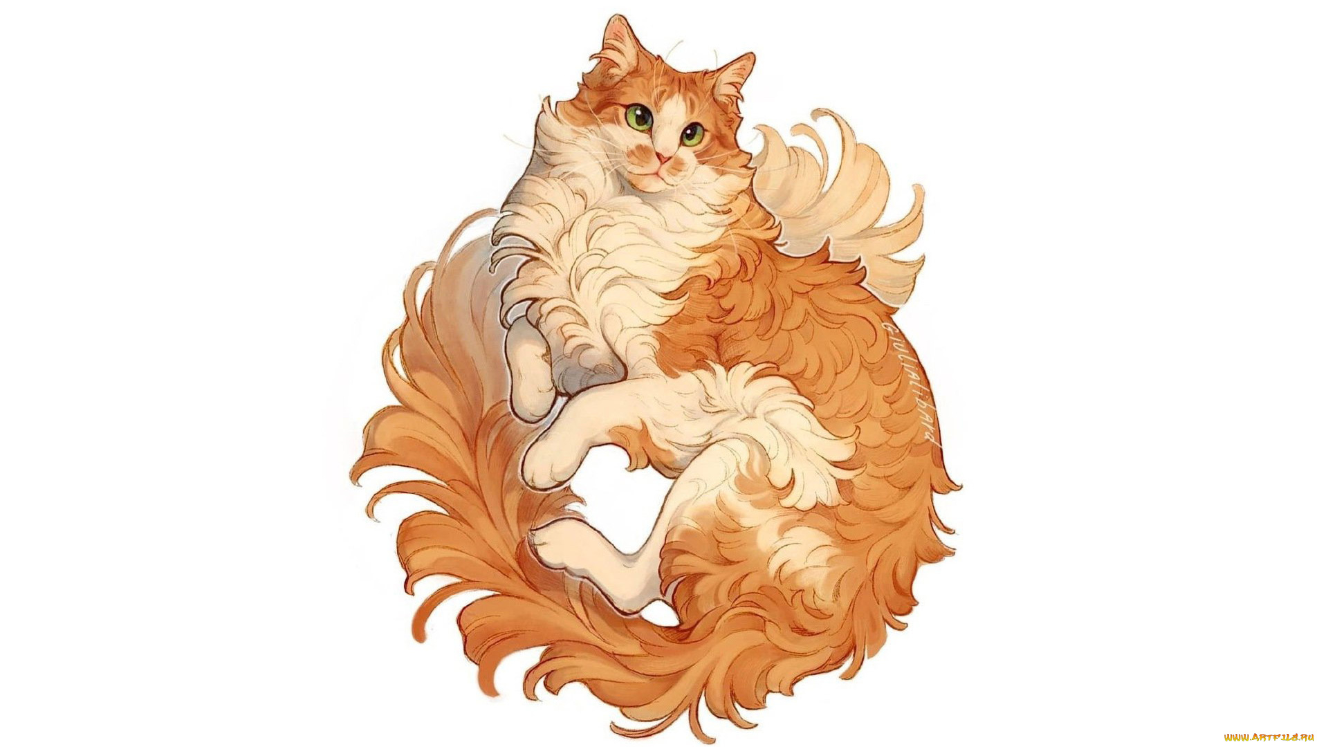 рисованное, животные, , коты, кот, рыжий