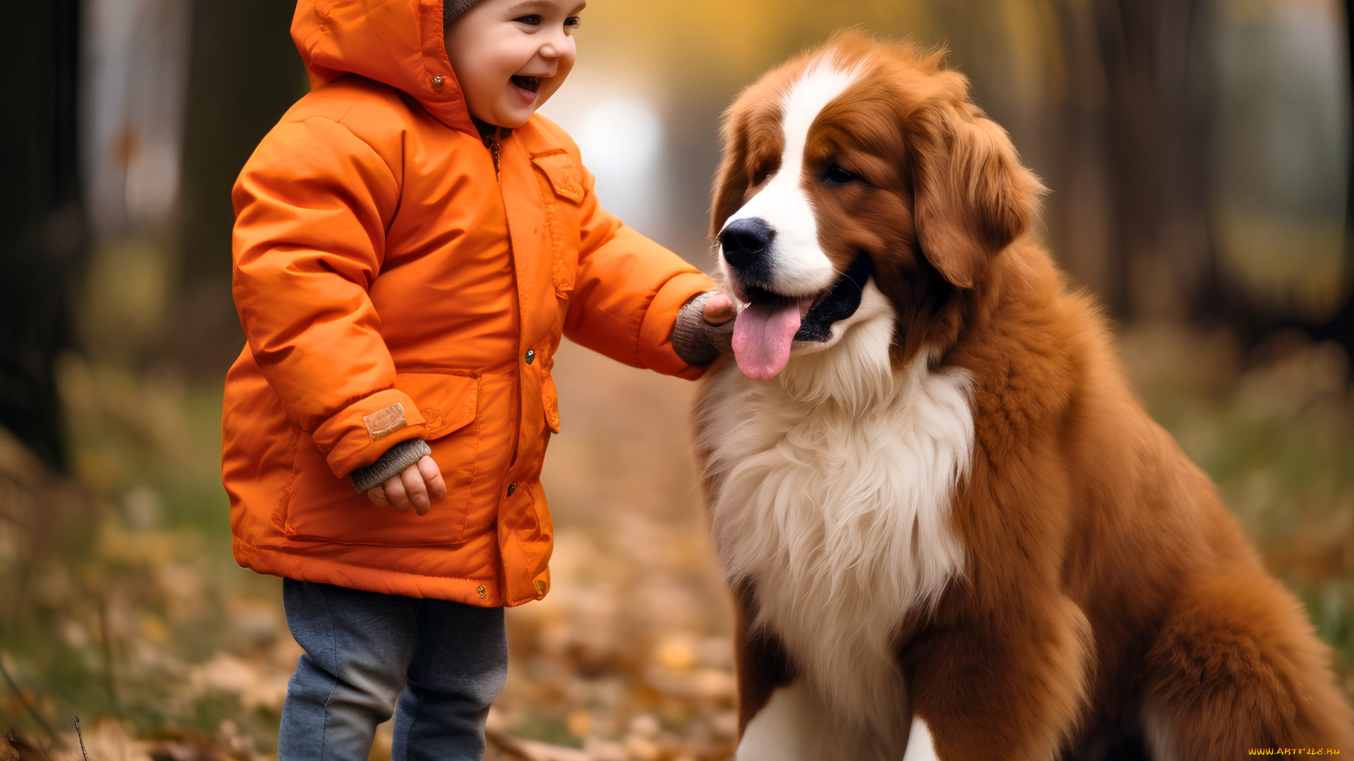 разное, дети, девочка, куртка, собака, осень
