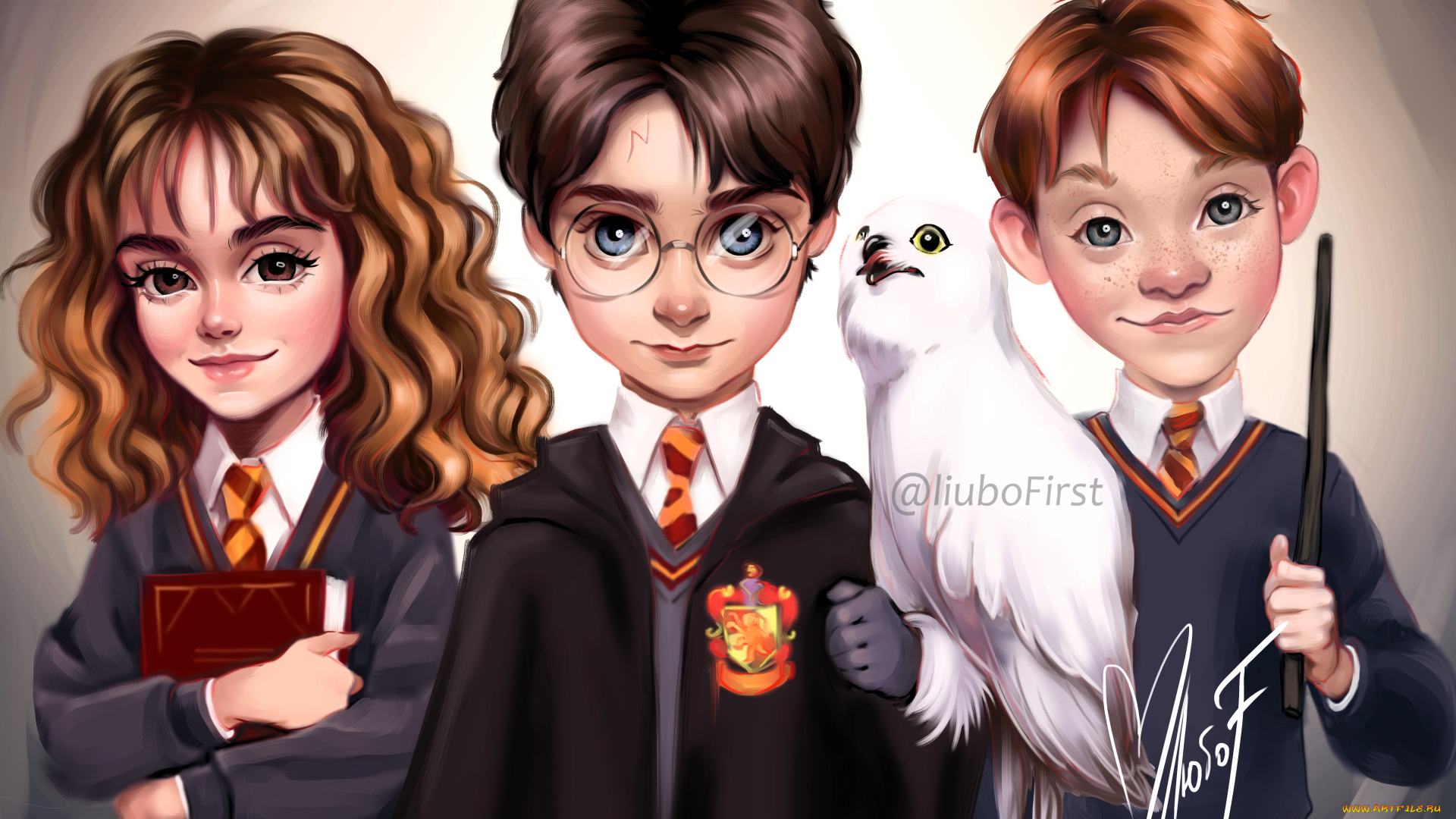 рисованное, кино, , мультфильмы, гарри, поттер, гермиона, грейнджер, рон, уизли, сова